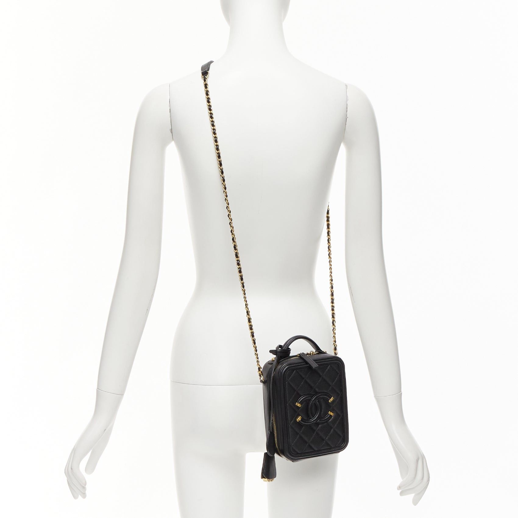 Chanel CHANEL N/S Vanity Vertical black filigree gold CC logo small crossbody bag Size ONE SIZE - 2 Thumbnail