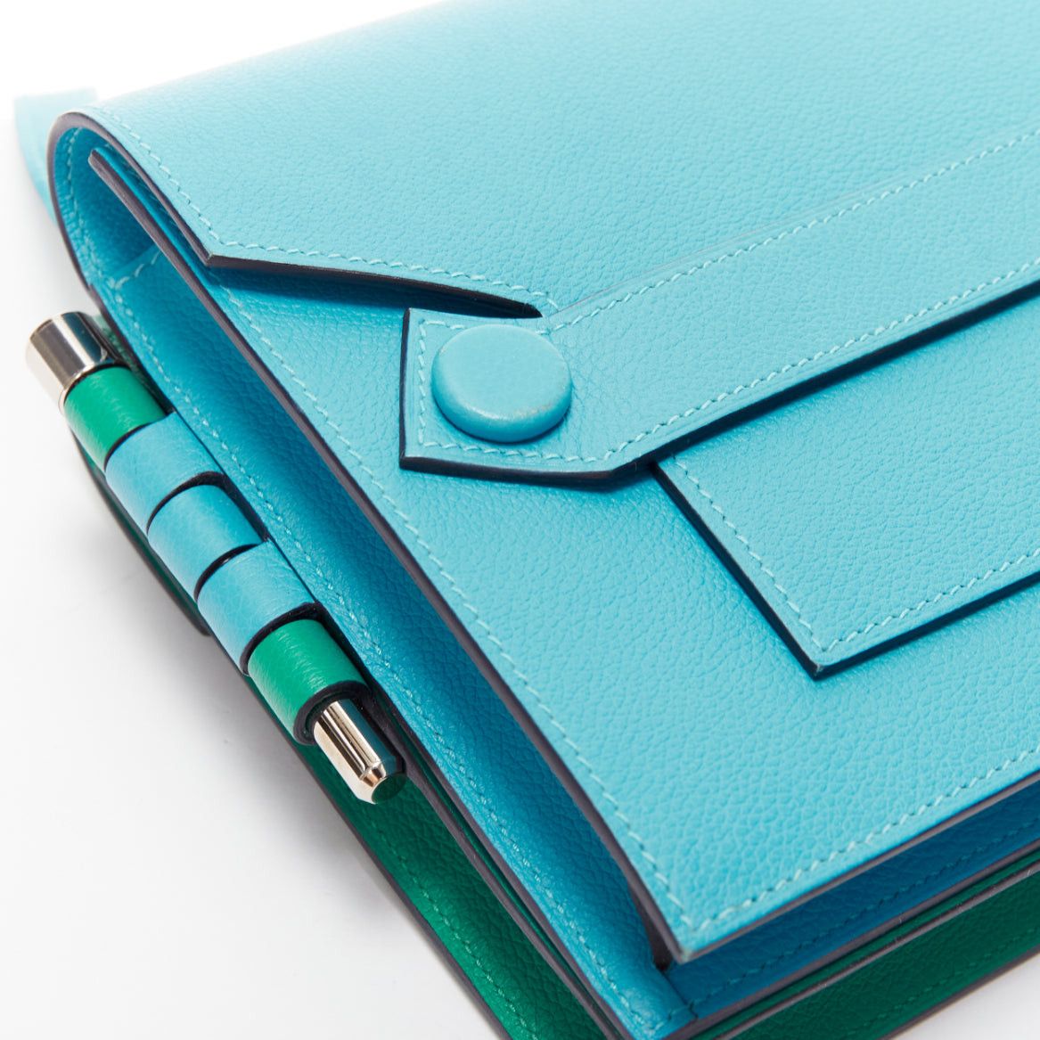 Hermes HERMES 2019 Twins green blue asymmetric snap flap reversible crossbody bag Size ONE SIZE - 7 Thumbnail