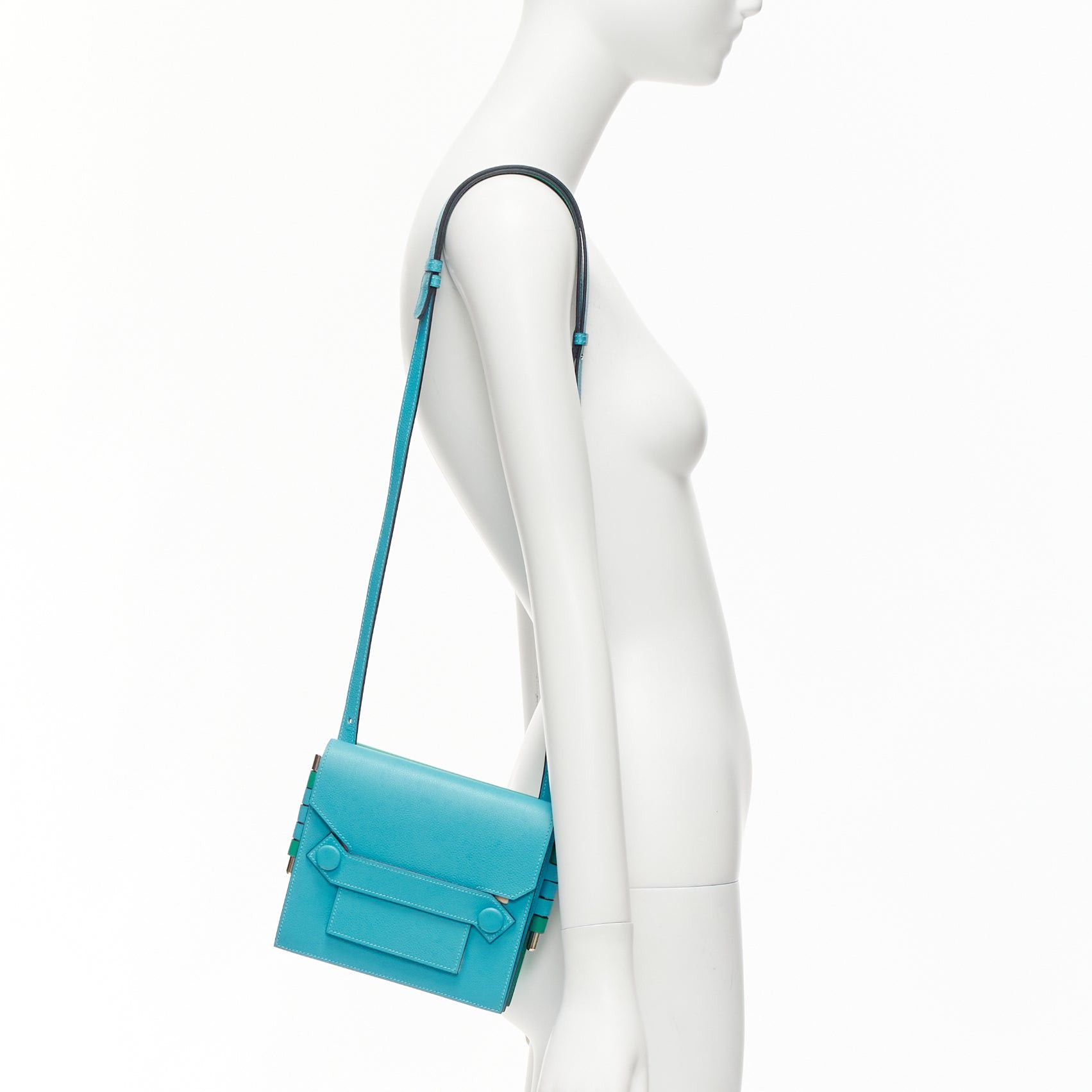 Hermes HERMES 2019 Twins green blue asymmetric snap flap reversible crossbody bag Size ONE SIZE - 3 Thumbnail