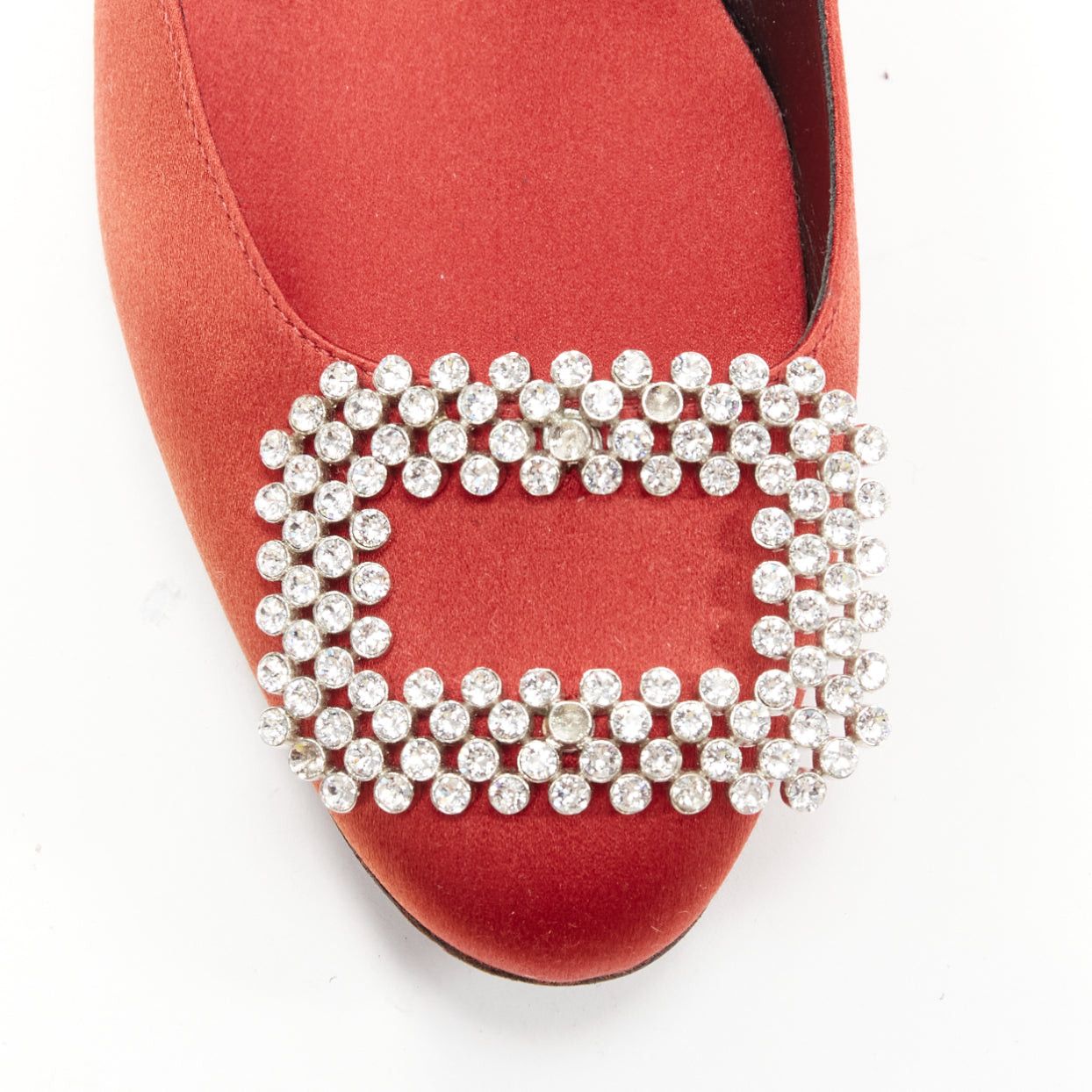 Roger Vivier ROGER VIVIER red satin silver strass crystal buckle classic dress flats EU36.5 Size US 6.5 / IT 36.5 - 7 Thumbnail