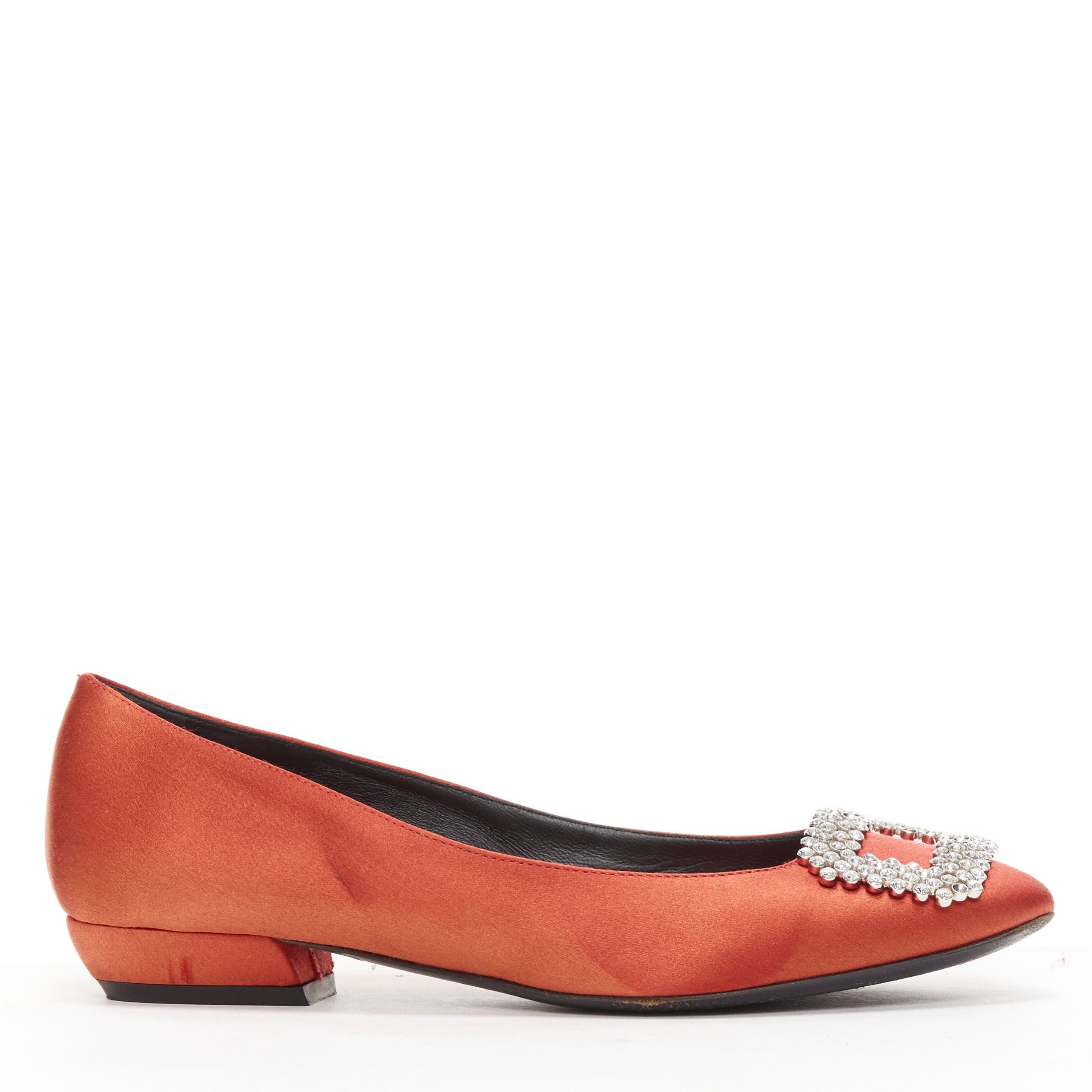 Roger Vivier ROGER VIVIER red satin silver strass crystal buckle classic dress flats EU36.5 Size US 6.5 / IT 36.5 - 2 Thumbnail