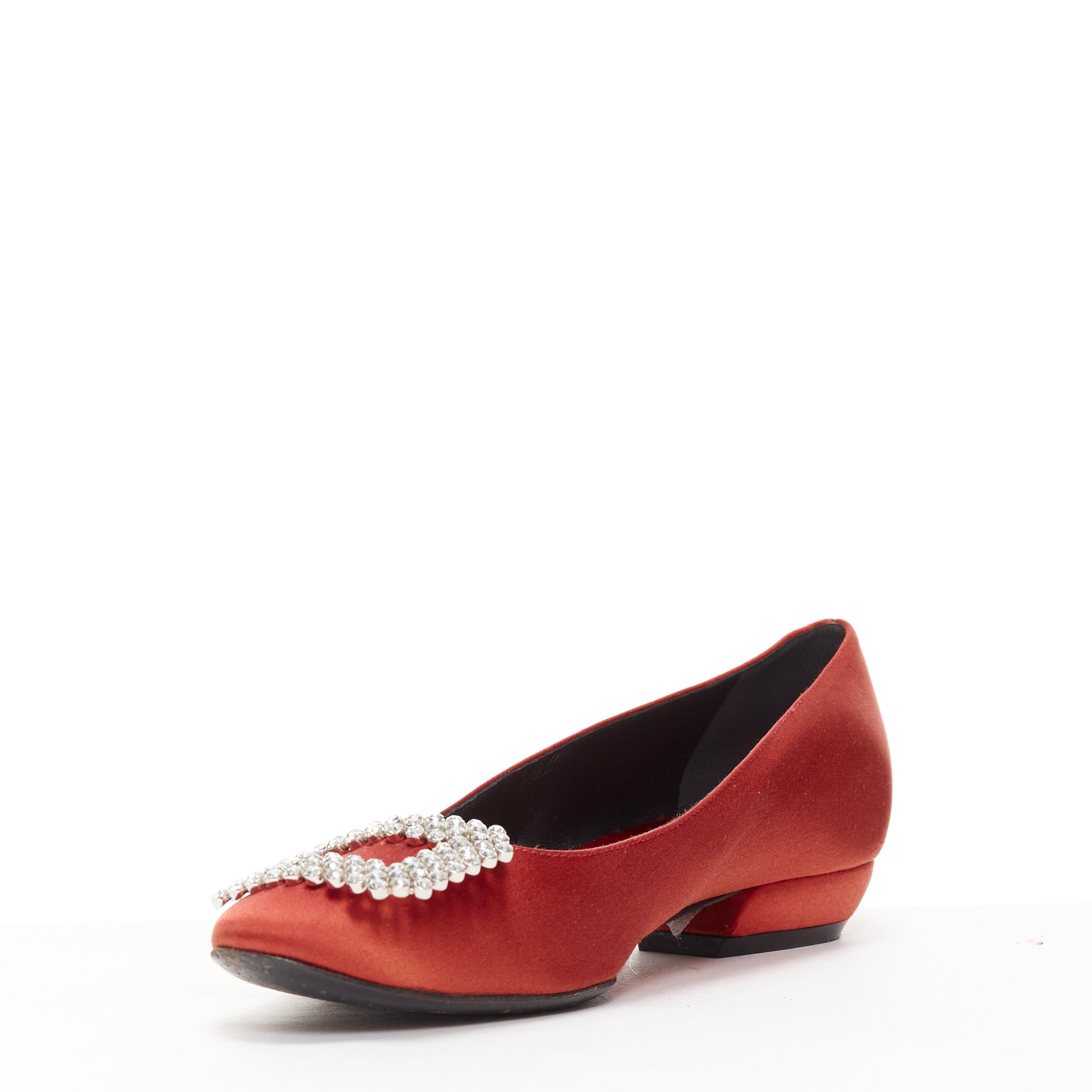 Roger Vivier ROGER VIVIER red satin silver strass crystal buckle classic dress flats EU36.5 Size US 6.5 / IT 36.5 - 4 Thumbnail