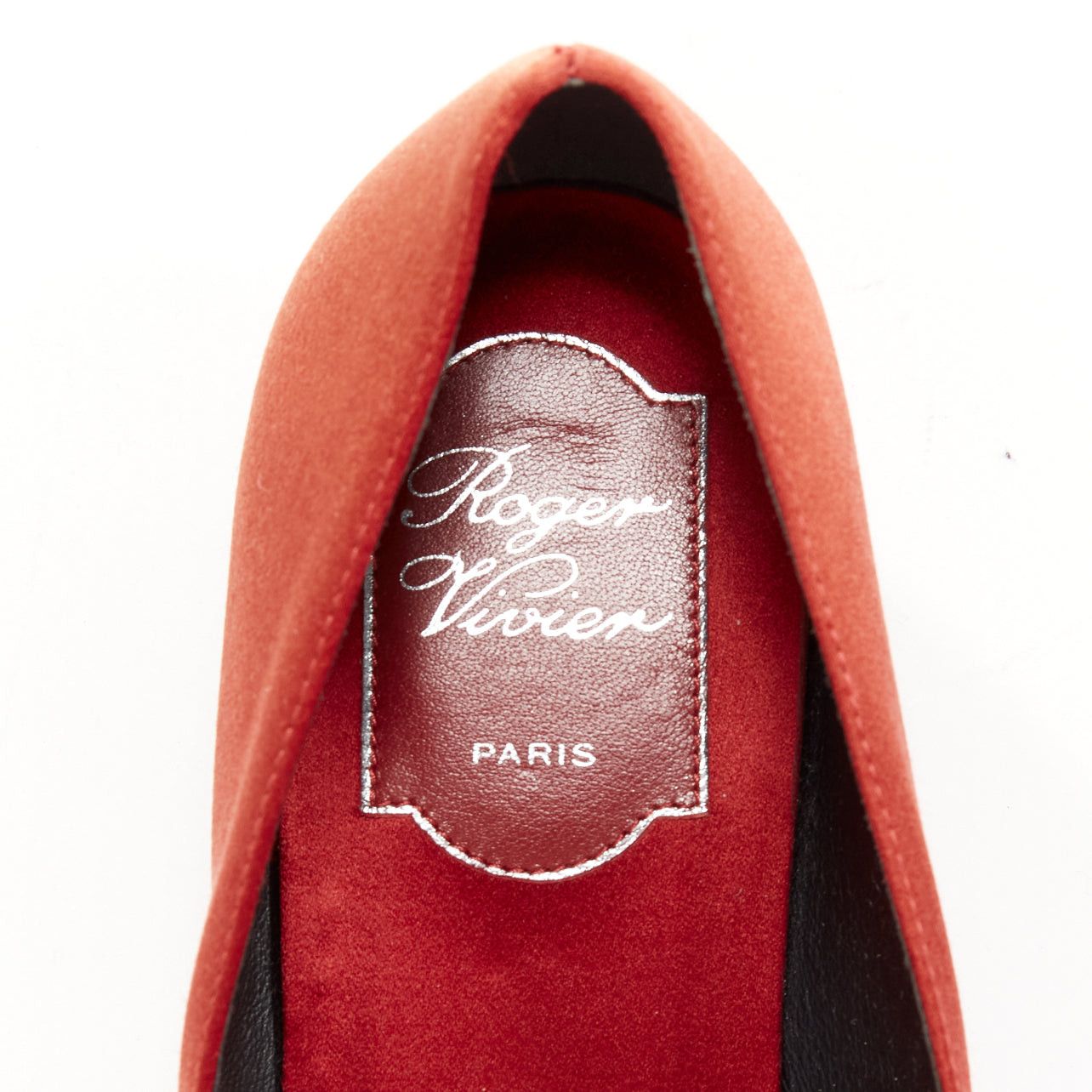 Roger Vivier ROGER VIVIER red satin silver strass crystal buckle classic dress flats EU36.5 Size US 6.5 / IT 36.5 - 9 Thumbnail