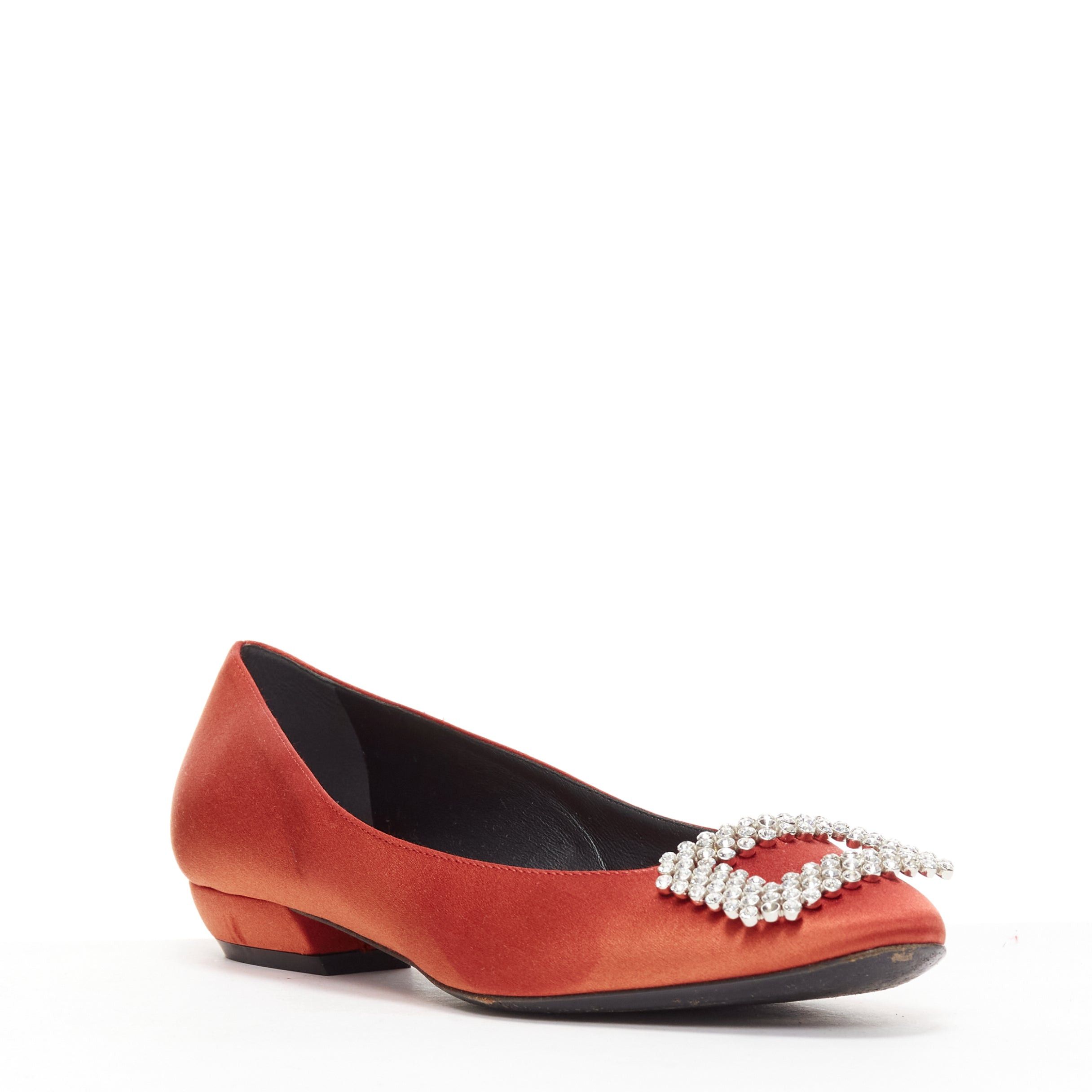 Roger Vivier ROGER VIVIER red satin silver strass crystal buckle classic dress flats EU36.5 Size US 6.5 / IT 36.5 - 3 Thumbnail