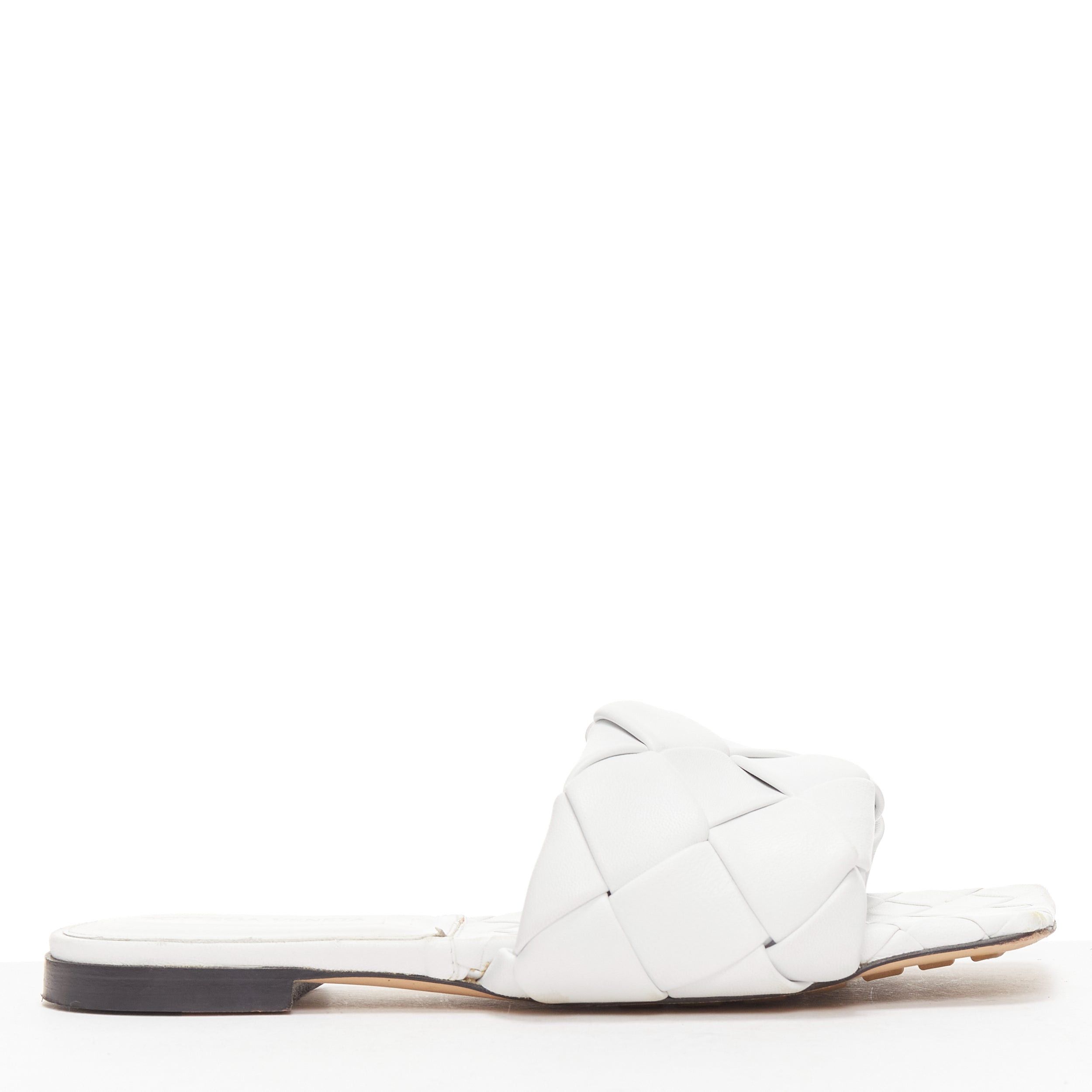 Bottega Veneta BOTTEGA VENETA Lido white intrecciato woven leather square toe slippers EU37 Size US 7 / IT 37 - 2 Thumbnail