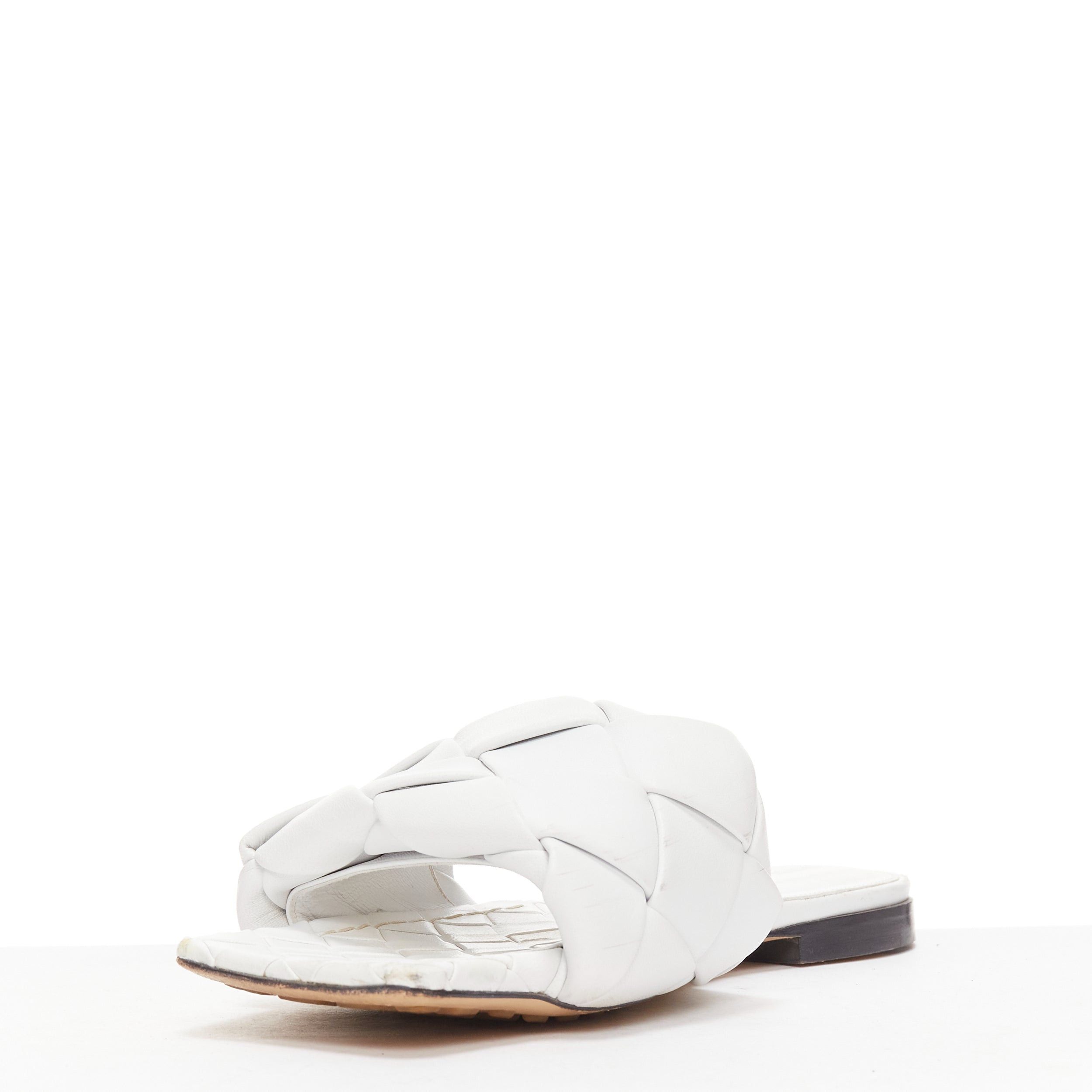 Bottega Veneta BOTTEGA VENETA Lido white intrecciato woven leather square toe slippers EU37 Size US 7 / IT 37 - 4 Thumbnail
