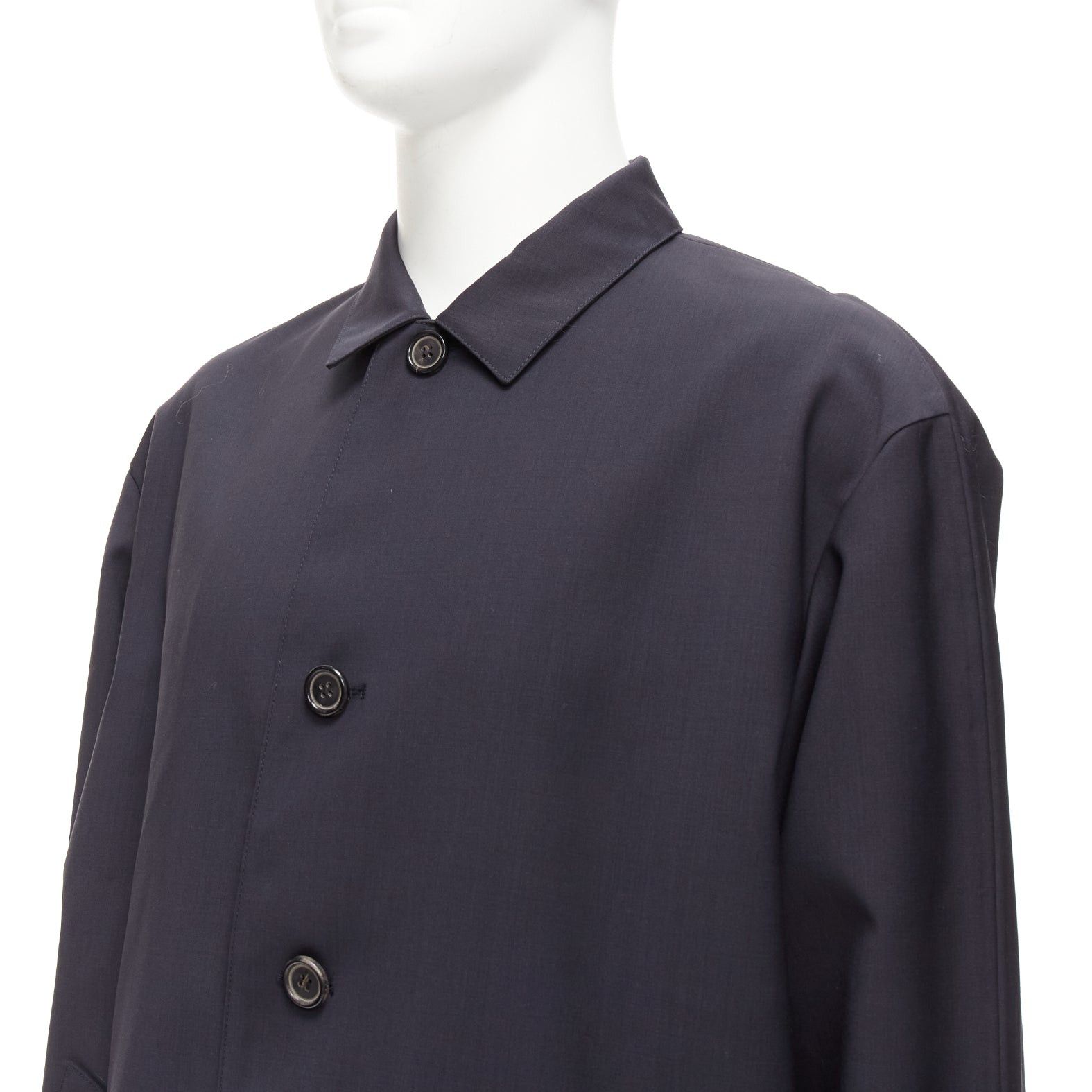 Solid Homme SOLID HOMME black 100% wool taped lining longline minimal rain coat IT48 M Size US M / EU 48-50 / 2 - 9 Thumbnail