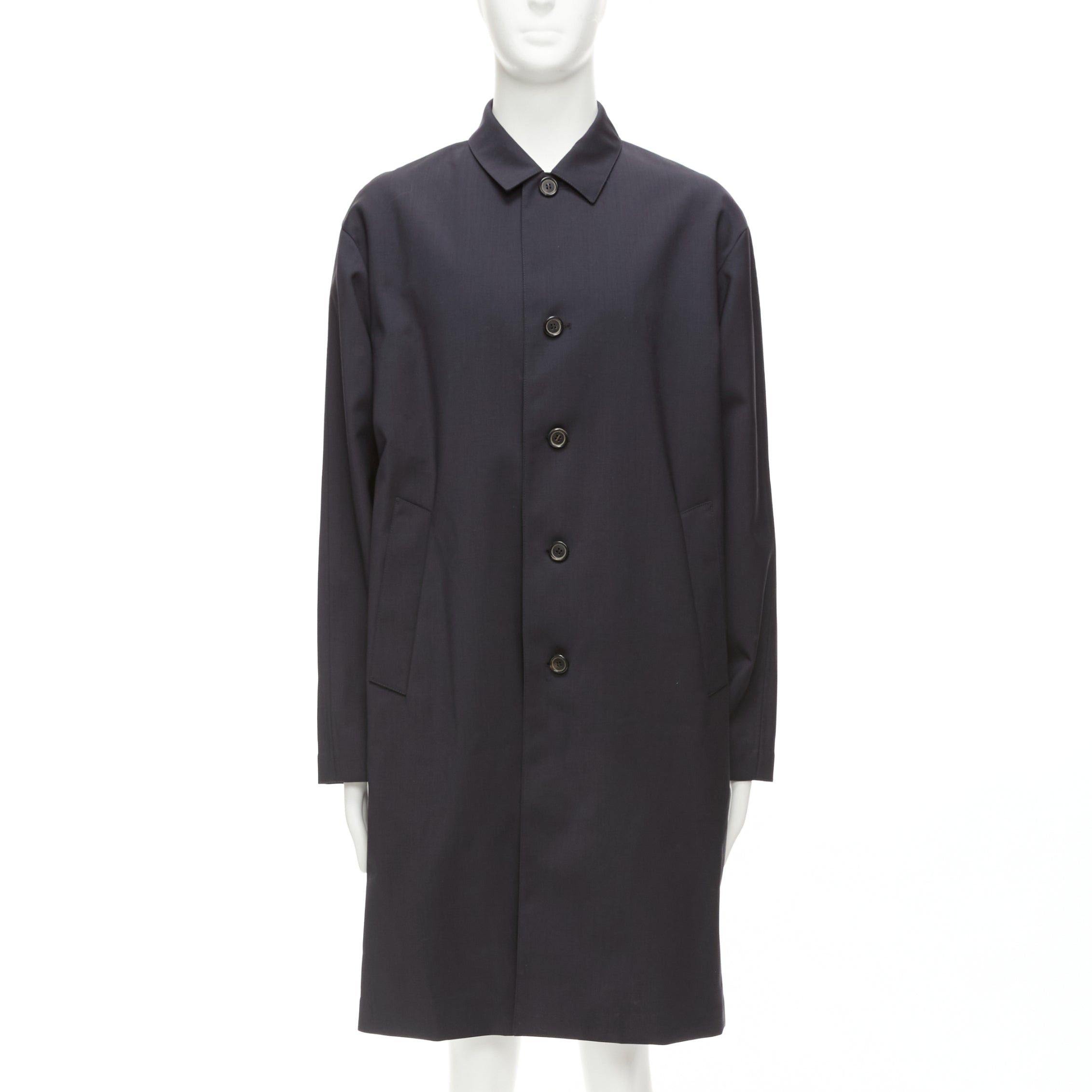 Solid Homme SOLID HOMME black 100% wool taped lining longline minimal rain coat IT48 M Size US M / EU 48-50 / 2 - 2 Thumbnail