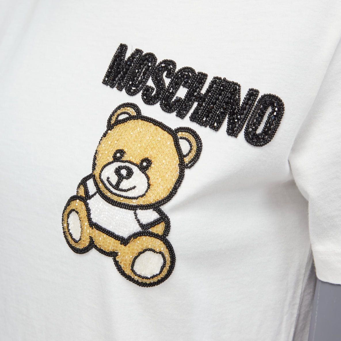 Moschino MOSCHINO white black brown beaded embroidery bear short sleeve tshirt IT38 XS Size XS / US 0-2 / IT 36-38 - 2 Thumbnail