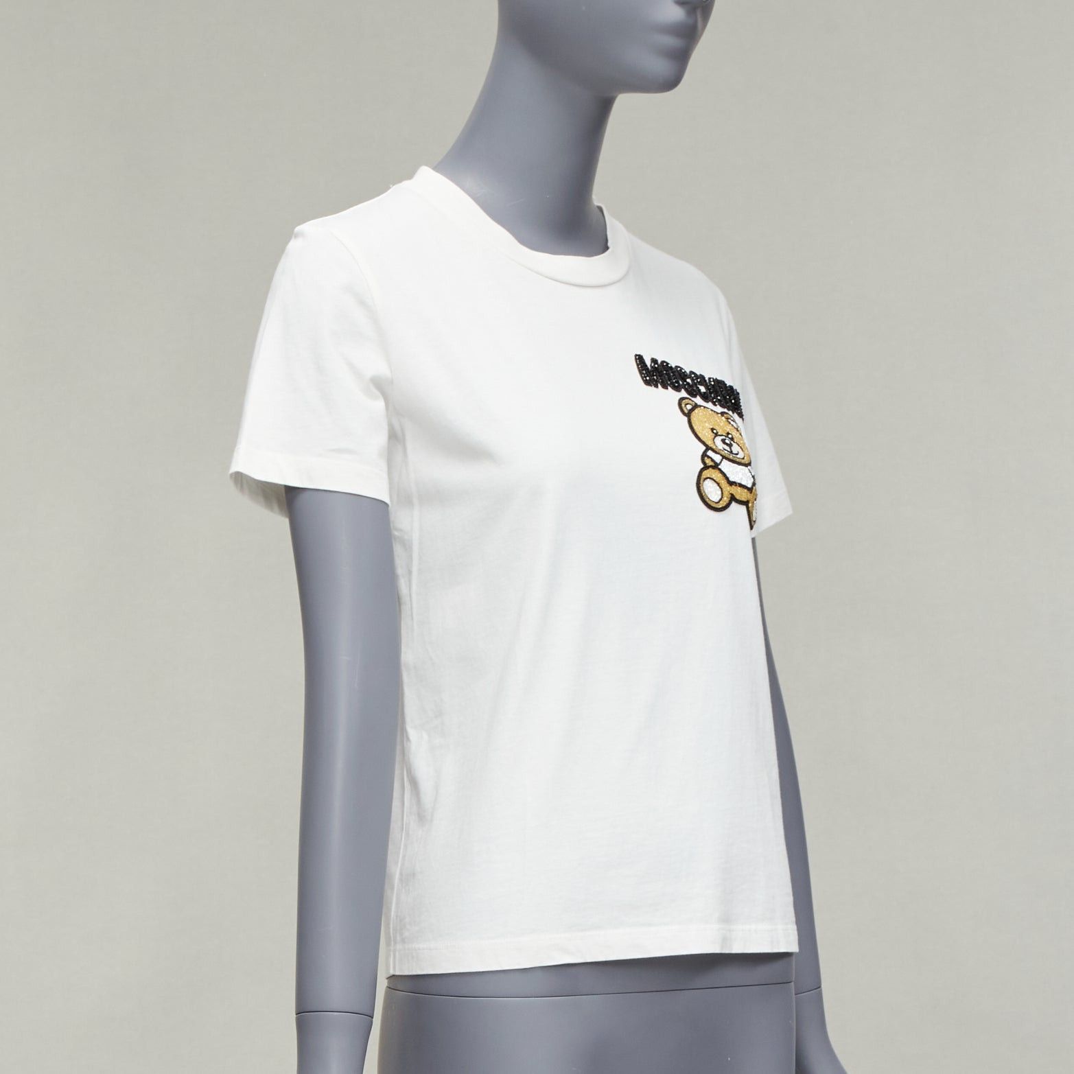 Moschino MOSCHINO white black brown beaded embroidery bear short sleeve tshirt IT38 XS Size XS / US 0-2 / IT 36-38 - 3 Thumbnail