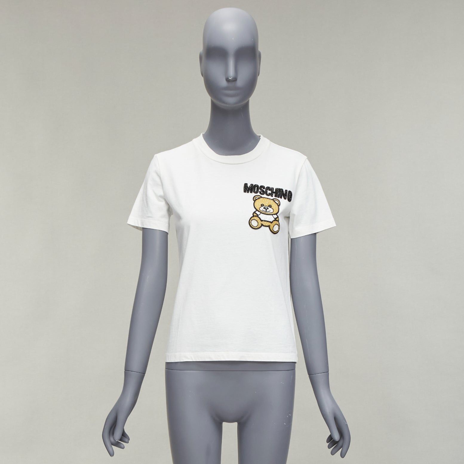 Moschino MOSCHINO white black brown beaded embroidery bear short sleeve tshirt IT38 XS Size XS / US 0-2 / IT 36-38 - 8 Thumbnail