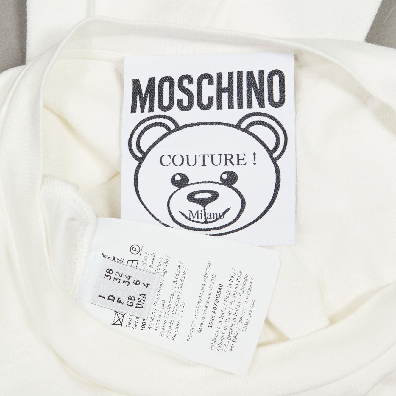 Moschino MOSCHINO white black brown beaded embroidery bear short sleeve tshirt IT38 XS Size XS / US 0-2 / IT 36-38 - 7 Thumbnail