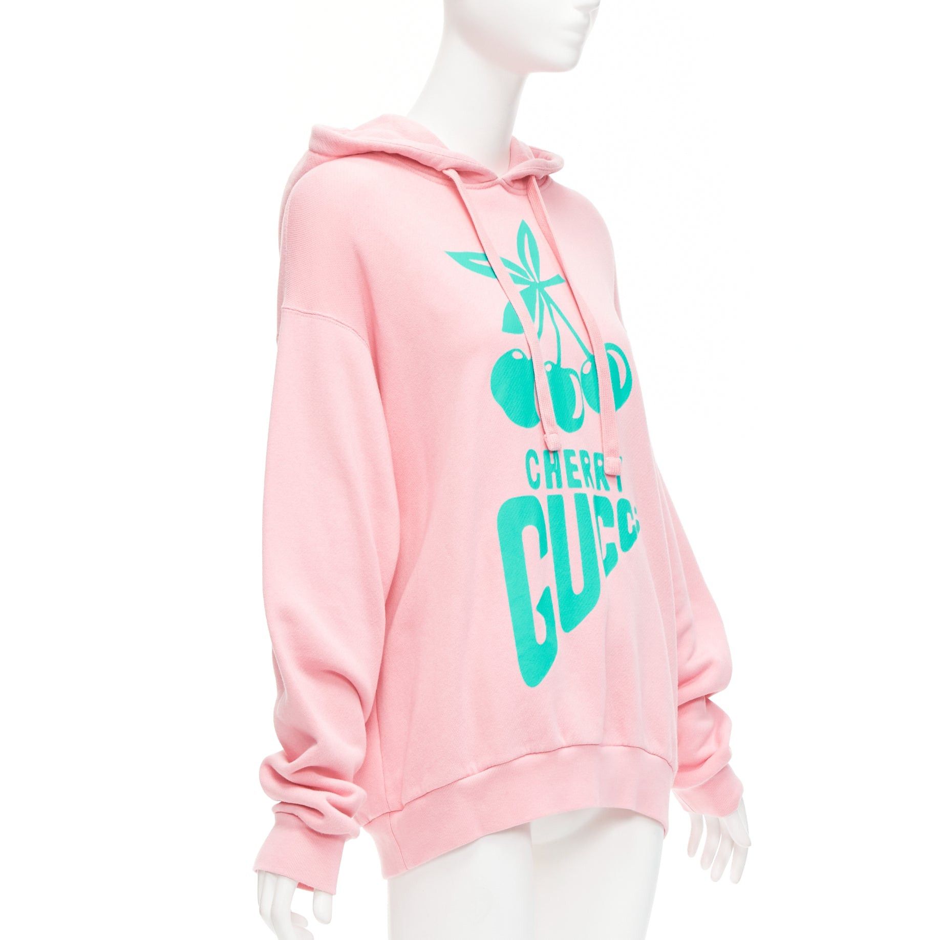 Gucci GUCCI Cherry sugar pink aqua green cherry print long boxy hoodie S Size S / US 4 / IT 40 - 3 Thumbnail
