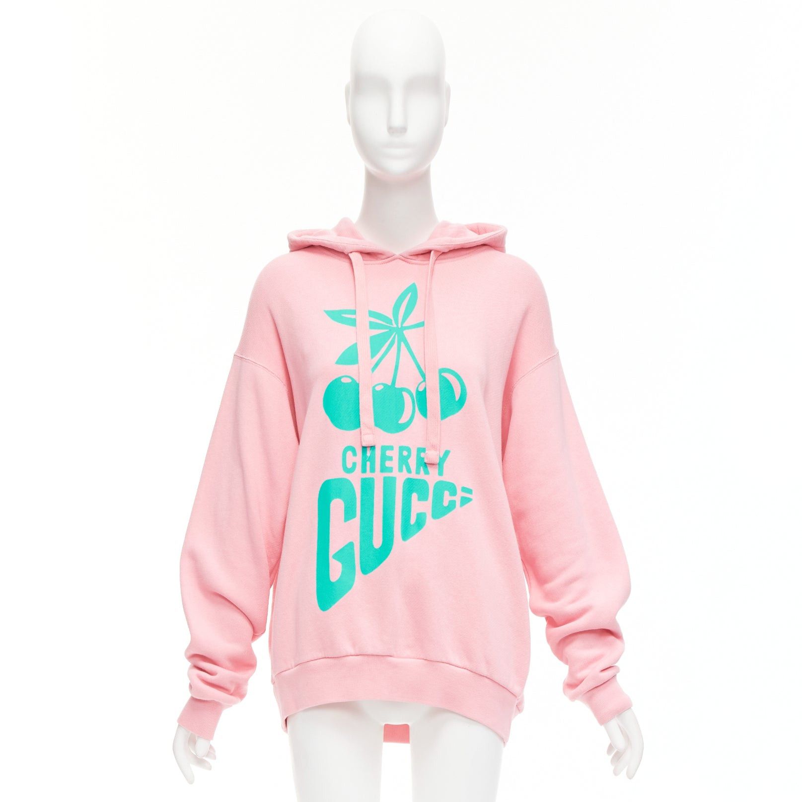 Gucci GUCCI Cherry sugar pink aqua green cherry print long boxy hoodie S Size S / US 4 / IT 40 - 9 Thumbnail