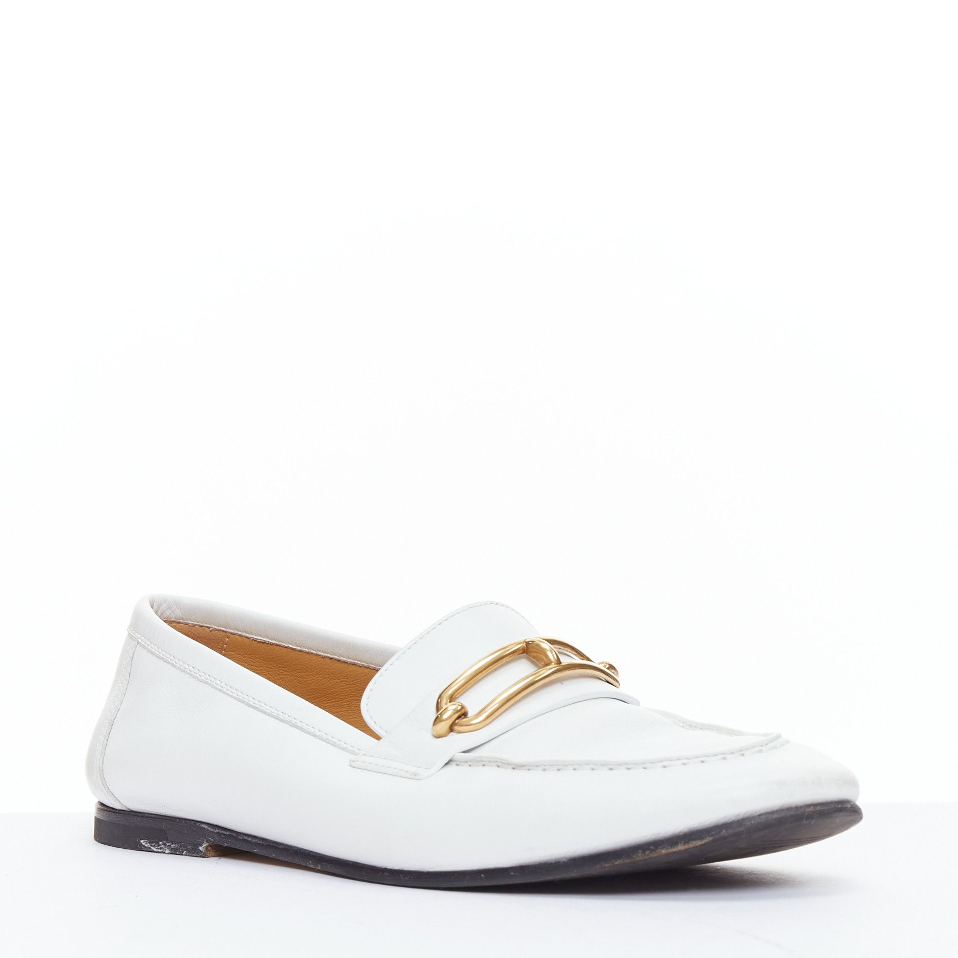 Hermes HERMES Colette white goat leather gold plated Roulis buckle loafers EU37 Size US 7 / IT 37 - 2 Thumbnail