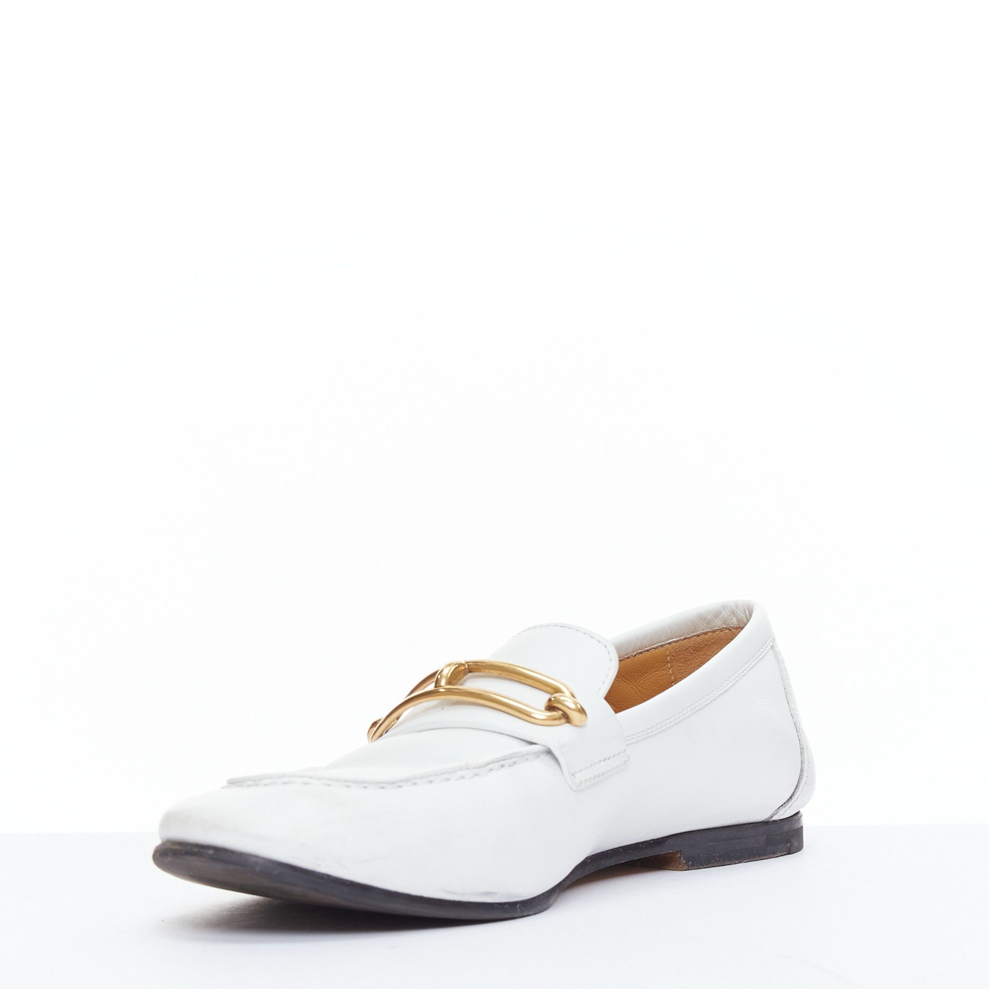 Hermes HERMES Colette white goat leather gold plated Roulis buckle loafers EU37 Size US 7 / IT 37 - 4 Thumbnail