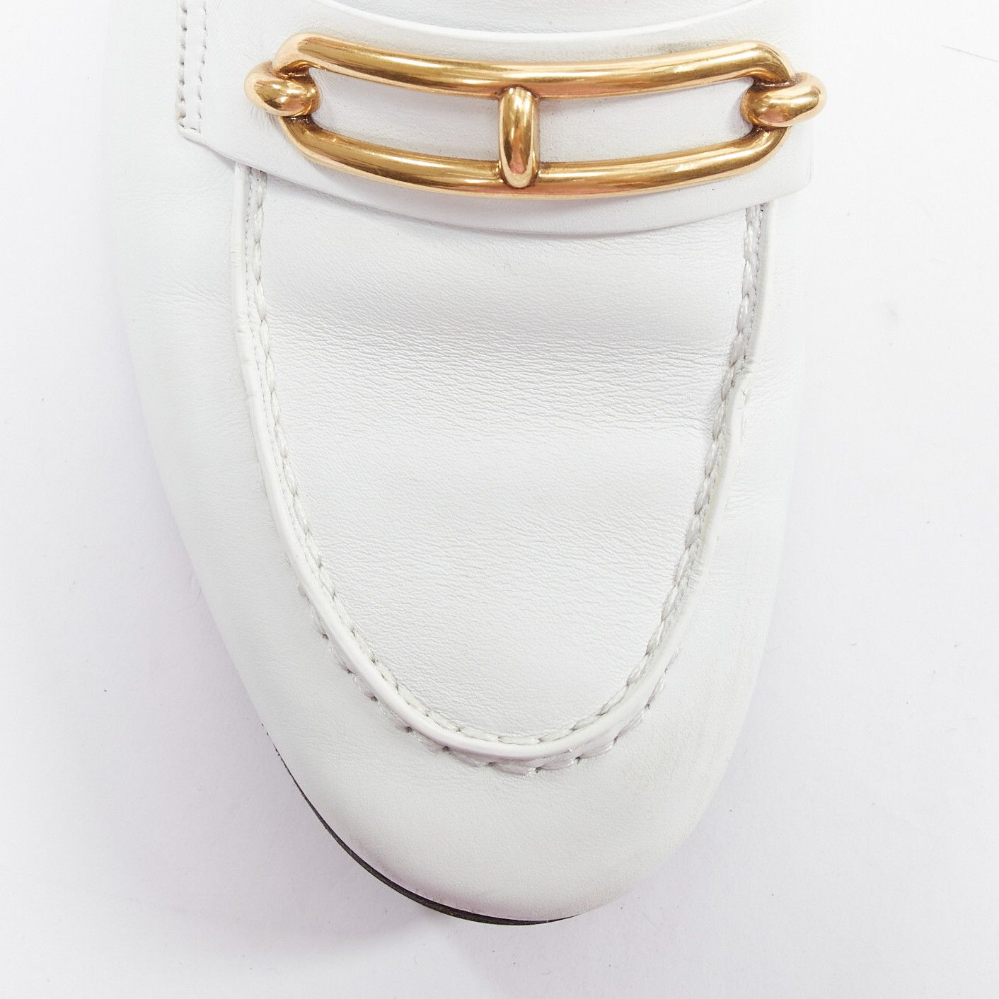 Hermes HERMES Colette white goat leather gold plated Roulis buckle loafers EU37 Size US 7 / IT 37 - 6 Thumbnail