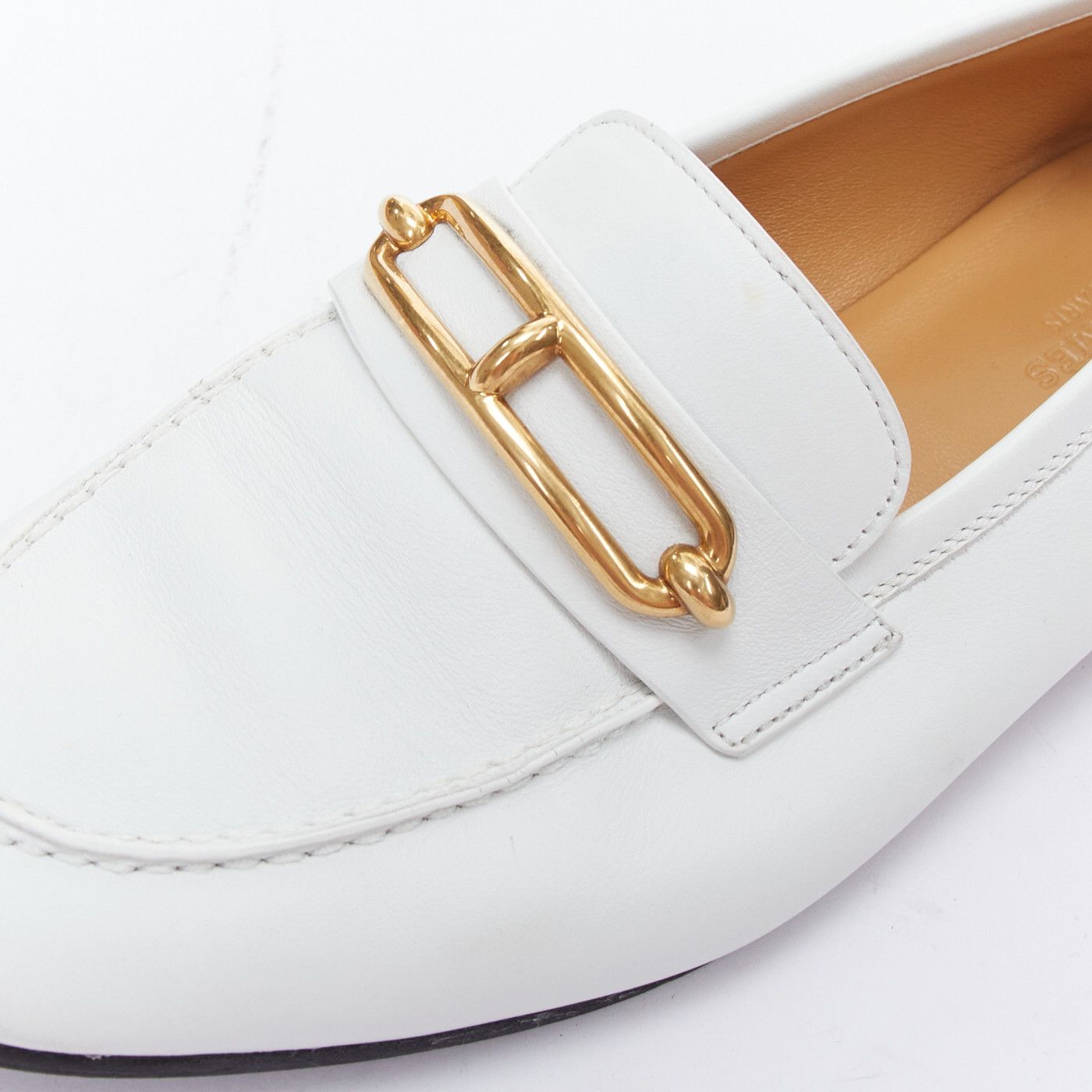 Hermes HERMES Colette white goat leather gold plated Roulis buckle loafers EU37 Size US 7 / IT 37 - 7 Thumbnail