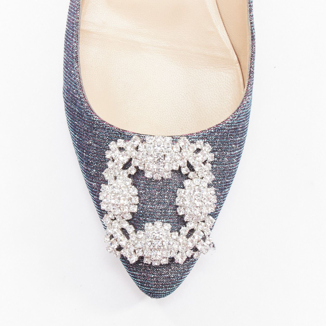 Manolo Blahnik MANOLO BLAHNIK Hangisi purple glitter fabric strass buckle pointy flats EU37 Size US 7 / IT 37 - 6 Thumbnail