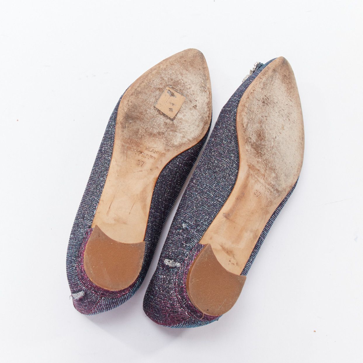 Manolo Blahnik MANOLO BLAHNIK Hangisi purple glitter fabric strass buckle pointy flats EU37 Size US 7 / IT 37 - 9 Thumbnail