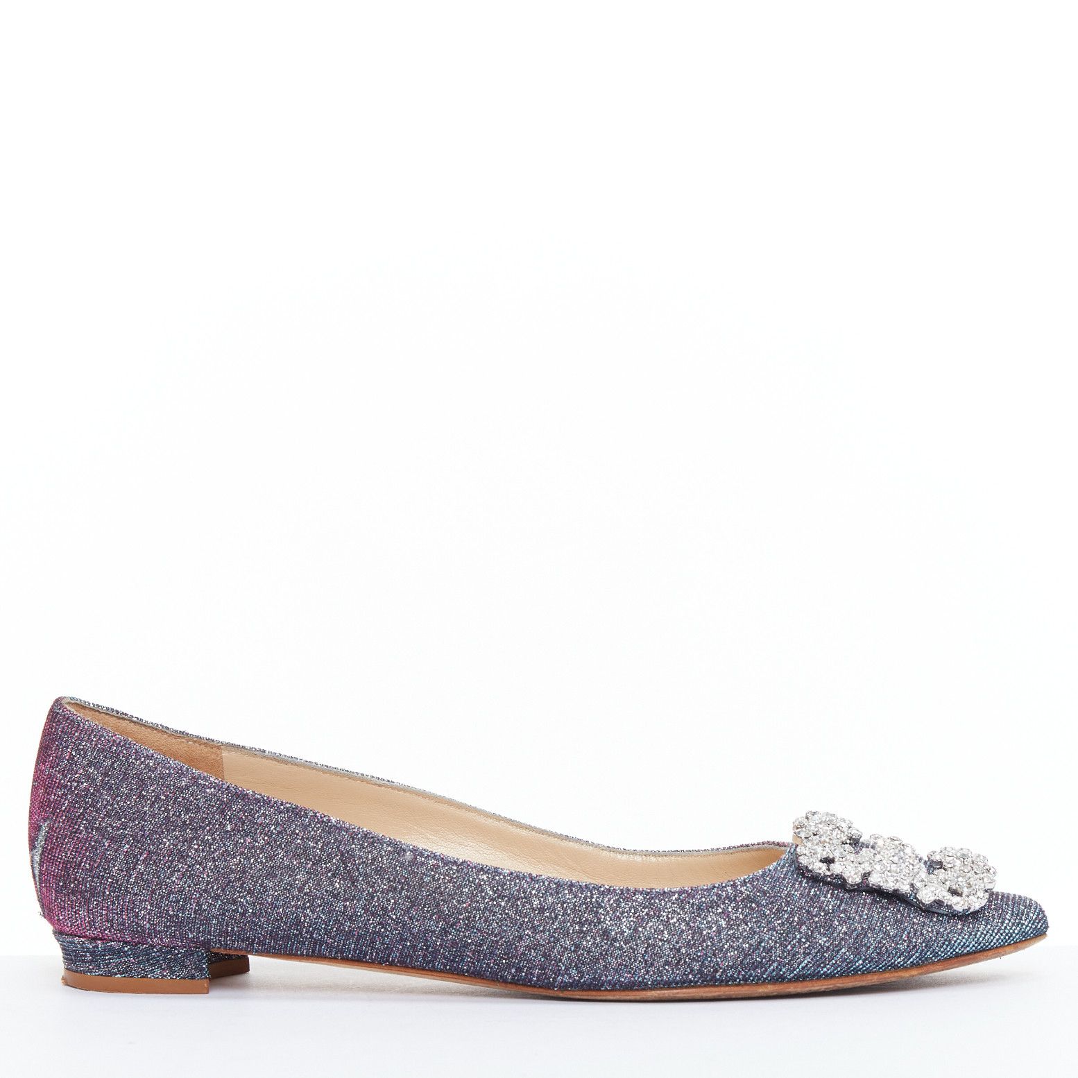 Manolo Blahnik MANOLO BLAHNIK Hangisi purple glitter fabric strass buckle pointy flats EU37 Size US 7 / IT 37 - 2 Thumbnail
