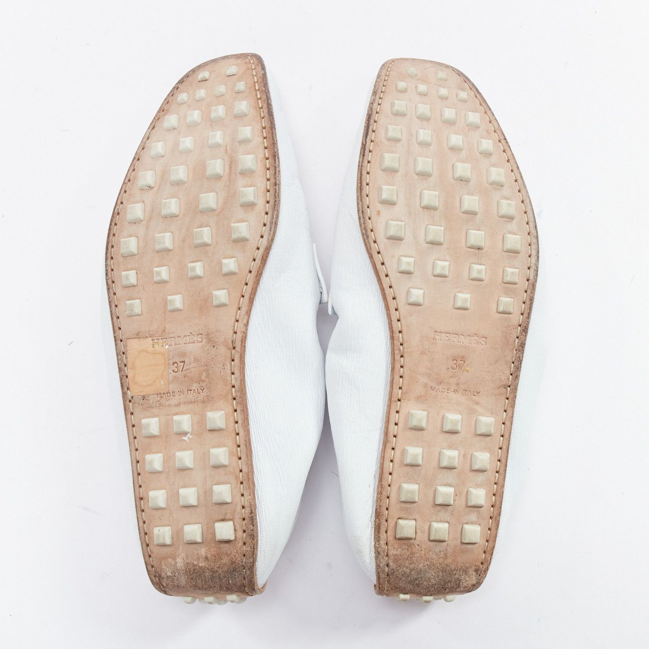 Hermes HERMES Echo Mocassins white leather cream studded back driving loafers EU37 Size US 7 / IT 37 - 11 Thumbnail