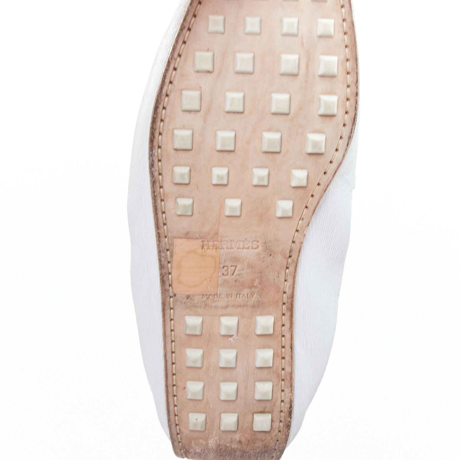 Hermes HERMES Echo Mocassins white leather cream studded back driving loafers EU37 Size US 7 / IT 37 - 10 Thumbnail