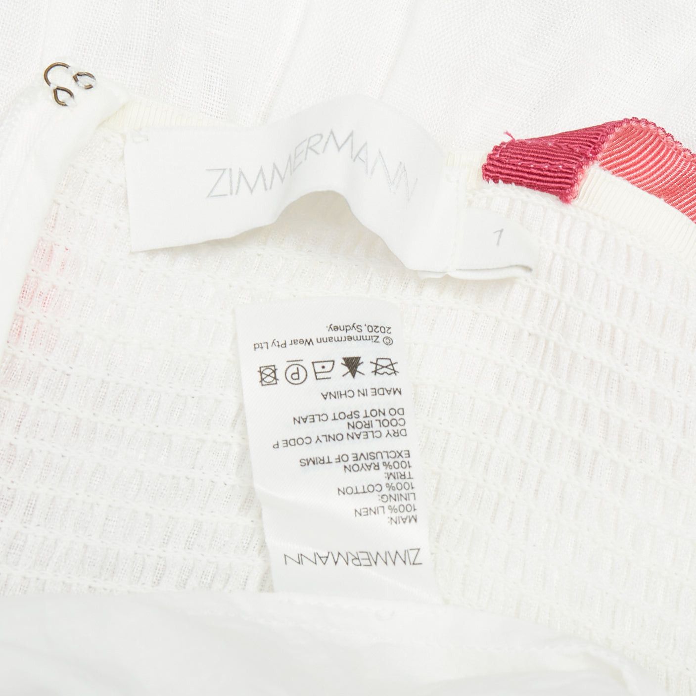 Zimmermann ZIMMERMANN Lulu white pink multicolor stripe trim shirred midi dress Sz1 S Size XS / US 0-2 / IT 36-38 - 8 Thumbnail