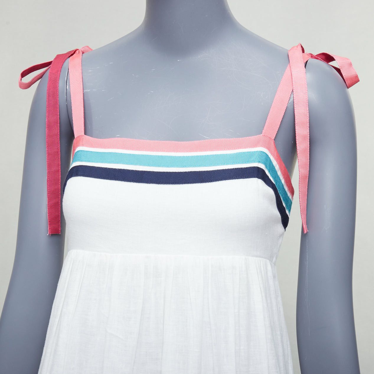 Zimmermann ZIMMERMANN Lulu white pink multicolor stripe trim shirred midi dress Sz1 S Size XS / US 0-2 / IT 36-38 - 7 Thumbnail