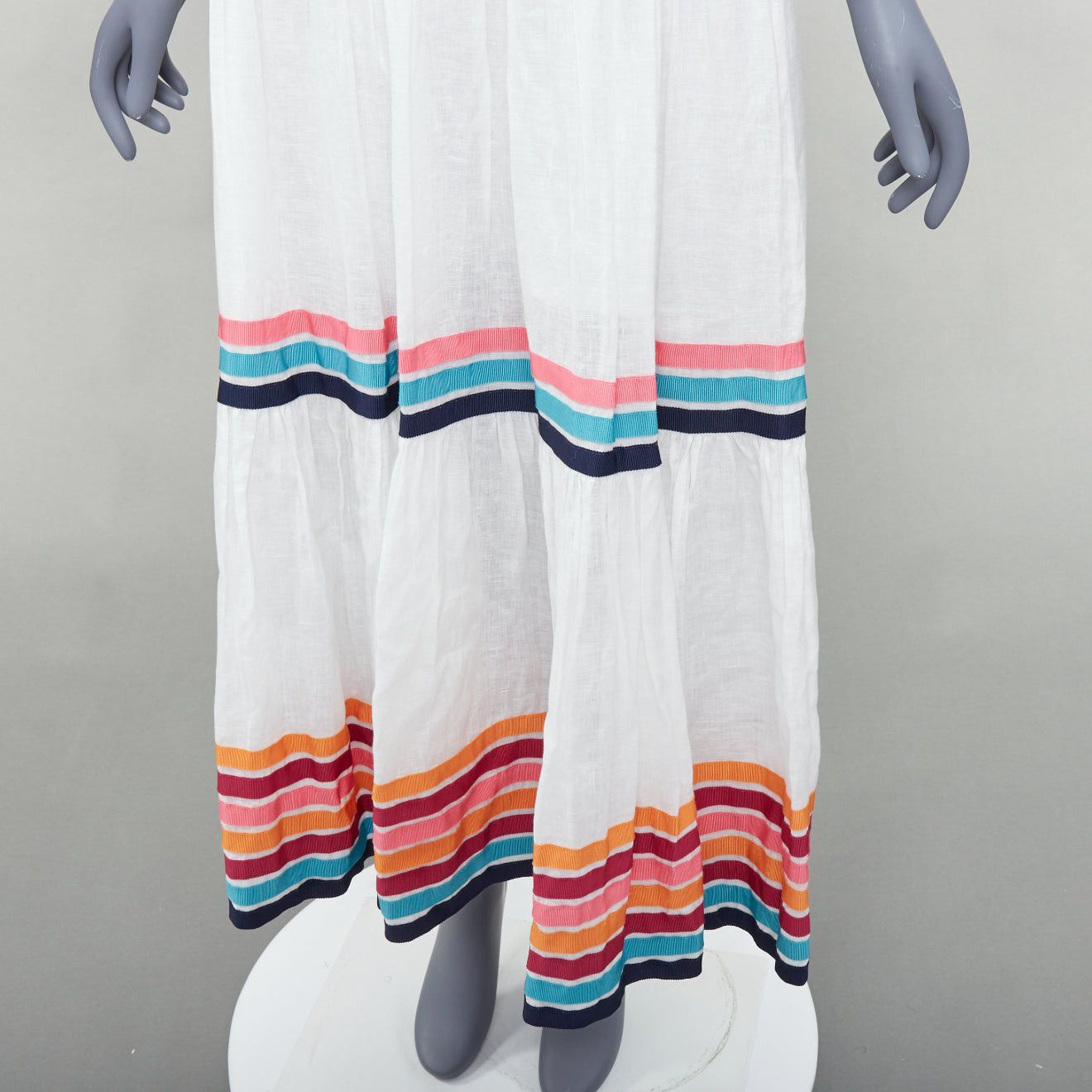 Zimmermann ZIMMERMANN Lulu white pink multicolor stripe trim shirred midi dress Sz1 S Size XS / US 0-2 / IT 36-38 - 2 Thumbnail