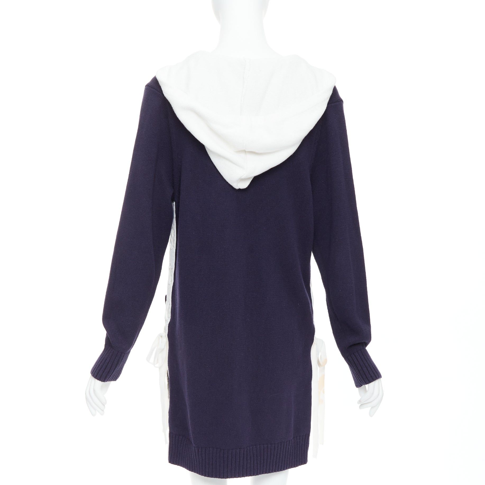 MONSE MONSE navy white cotton blend laced side hooded cardigan XS Size S / US 4 / IT 40 - 6 Thumbnail