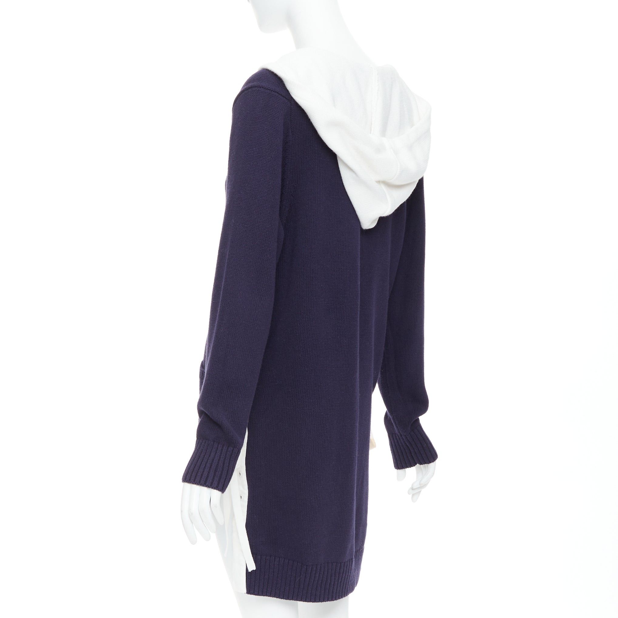 MONSE MONSE navy white cotton blend laced side hooded cardigan XS Size S / US 4 / IT 40 - 7 Thumbnail
