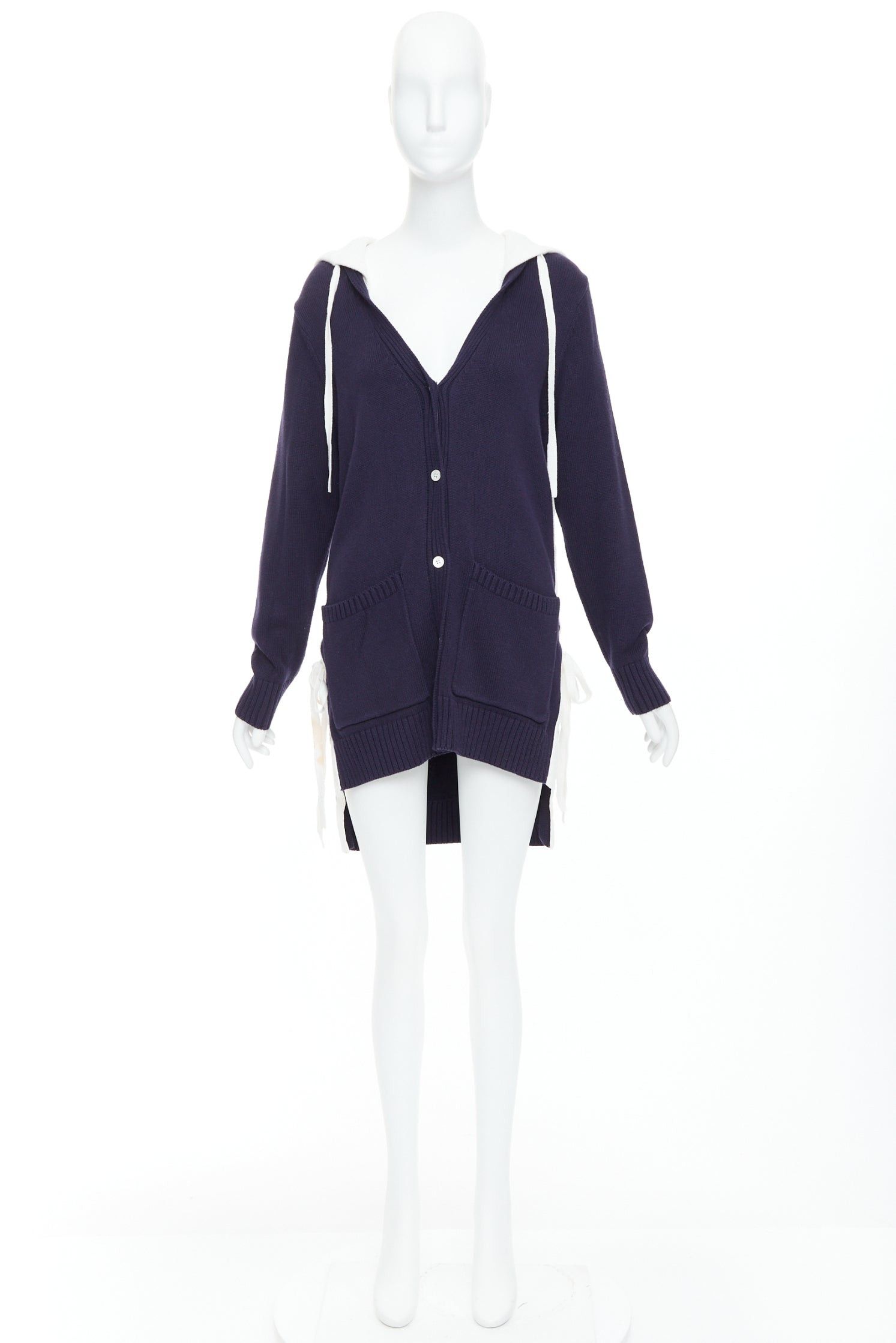 MONSE MONSE navy white cotton blend laced side hooded cardigan XS Size S / US 4 / IT 40 - 10 Thumbnail