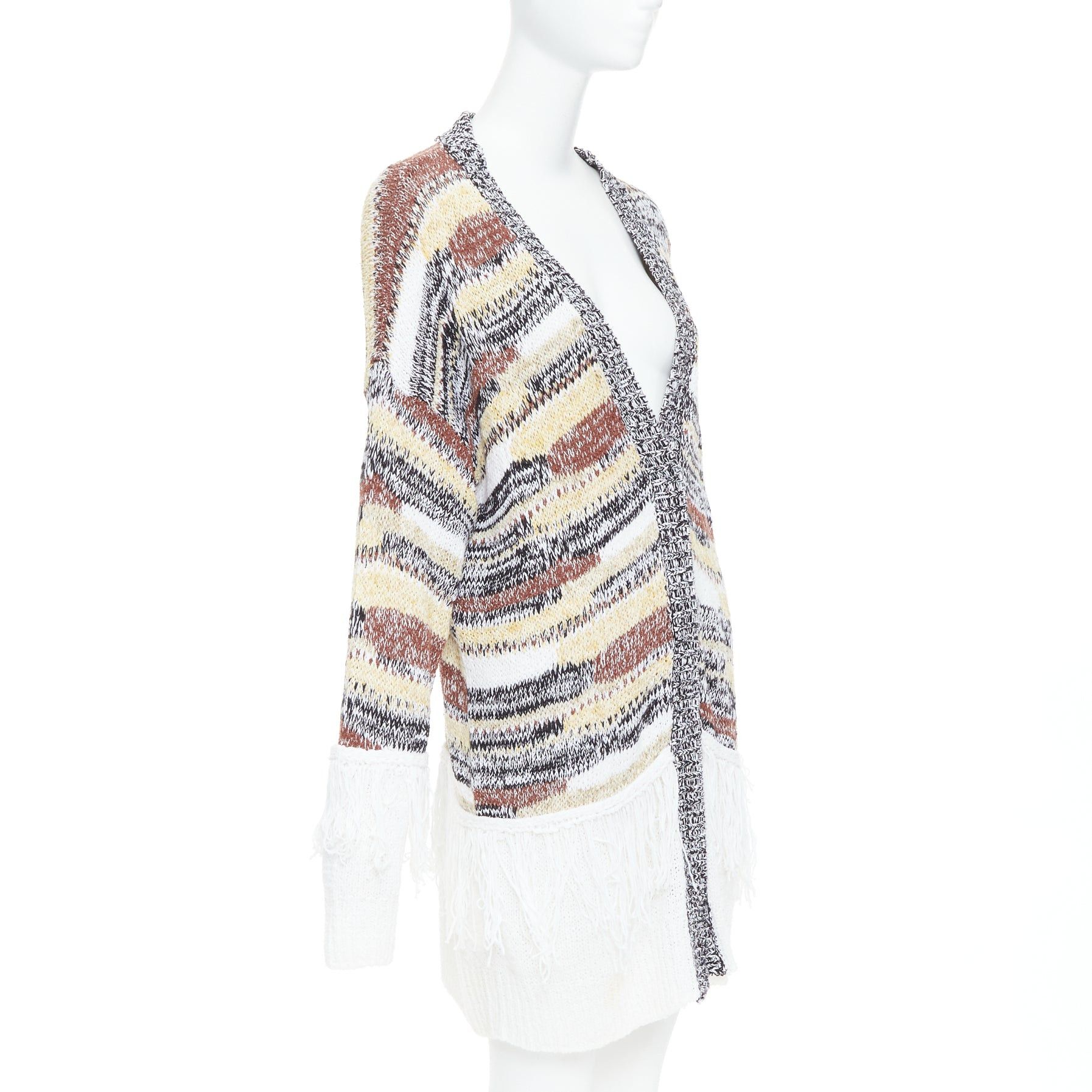 Dondup DONDUP melange brown white cotton blend fringe trim cardigan IT40 S Size S / US 4 / IT 40 - 4 Thumbnail