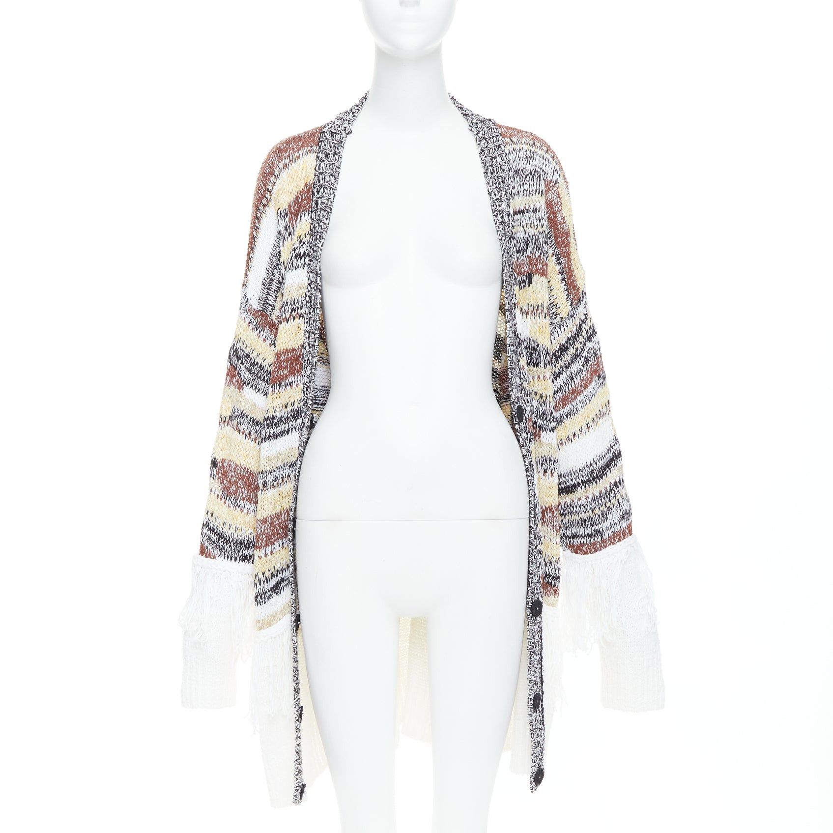 Dondup DONDUP melange brown white cotton blend fringe trim cardigan IT40 S Size S / US 4 / IT 40 - 3 Thumbnail