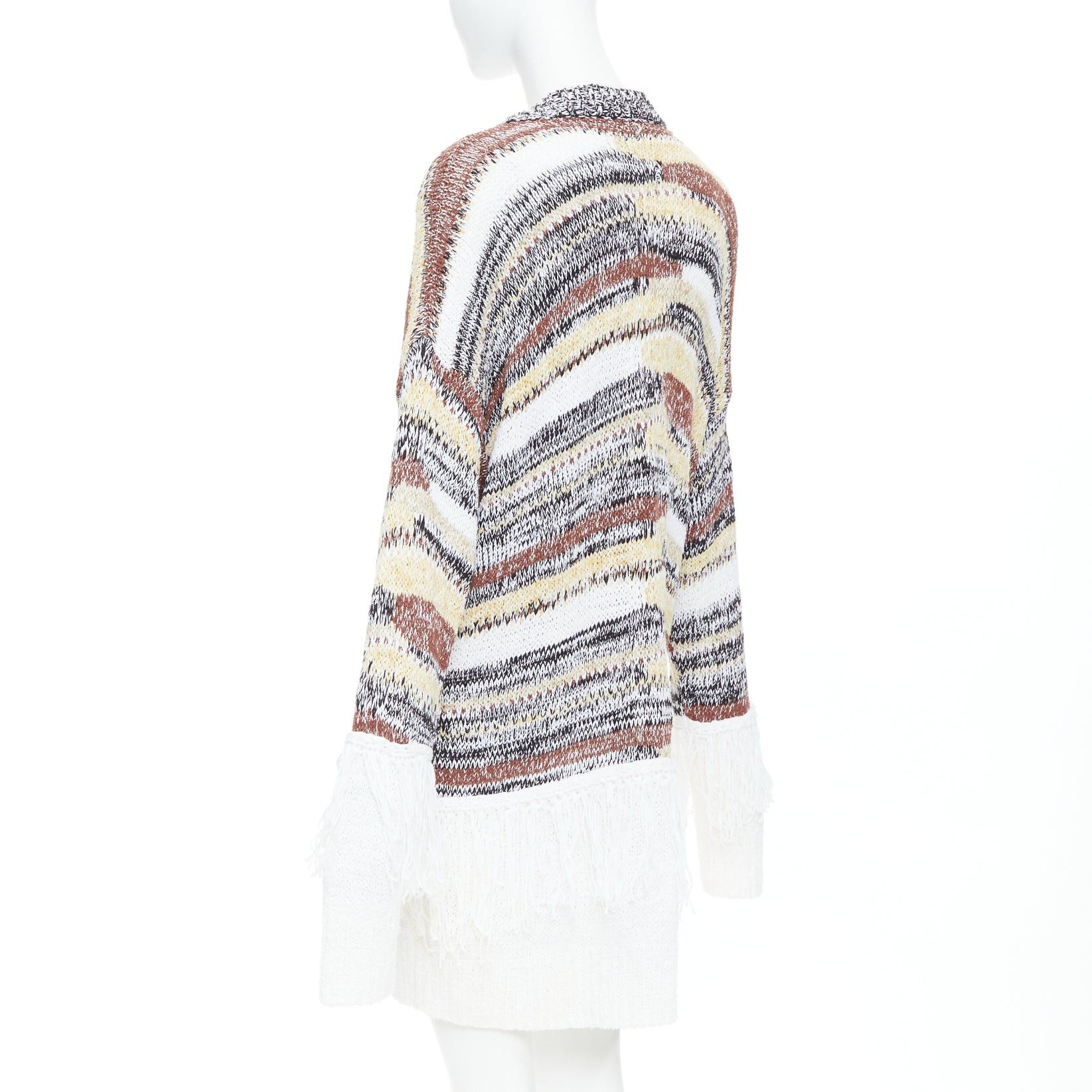 Dondup DONDUP melange brown white cotton blend fringe trim cardigan IT40 S Size S / US 4 / IT 40 - 7 Thumbnail