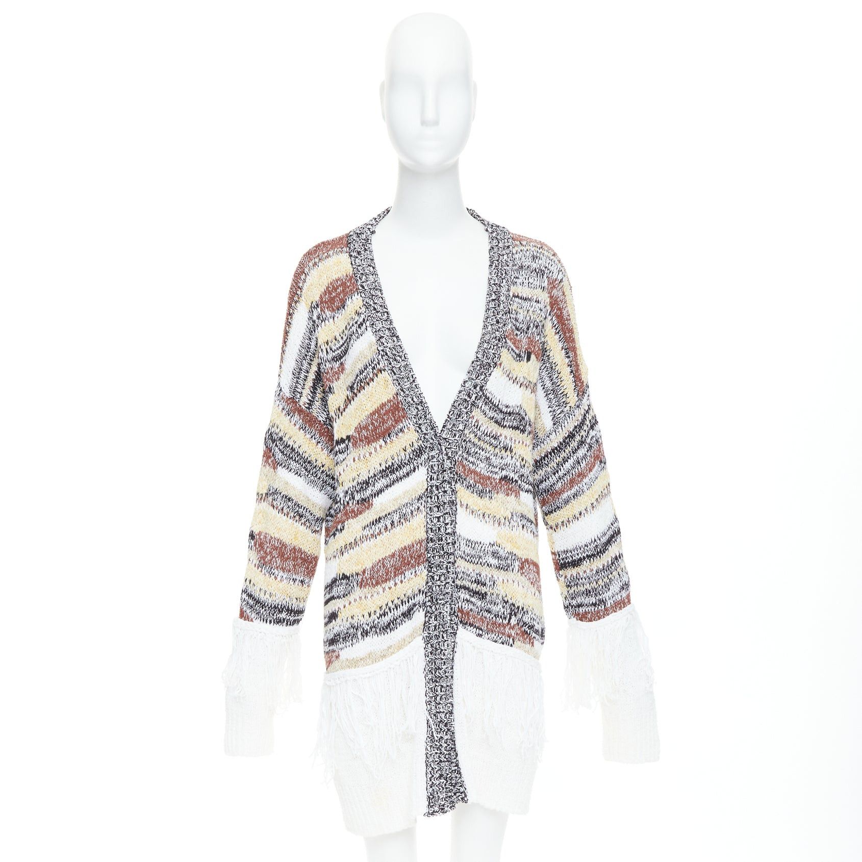 Dondup DONDUP melange brown white cotton blend fringe trim cardigan IT40 S Size S / US 4 / IT 40 - 10 Thumbnail