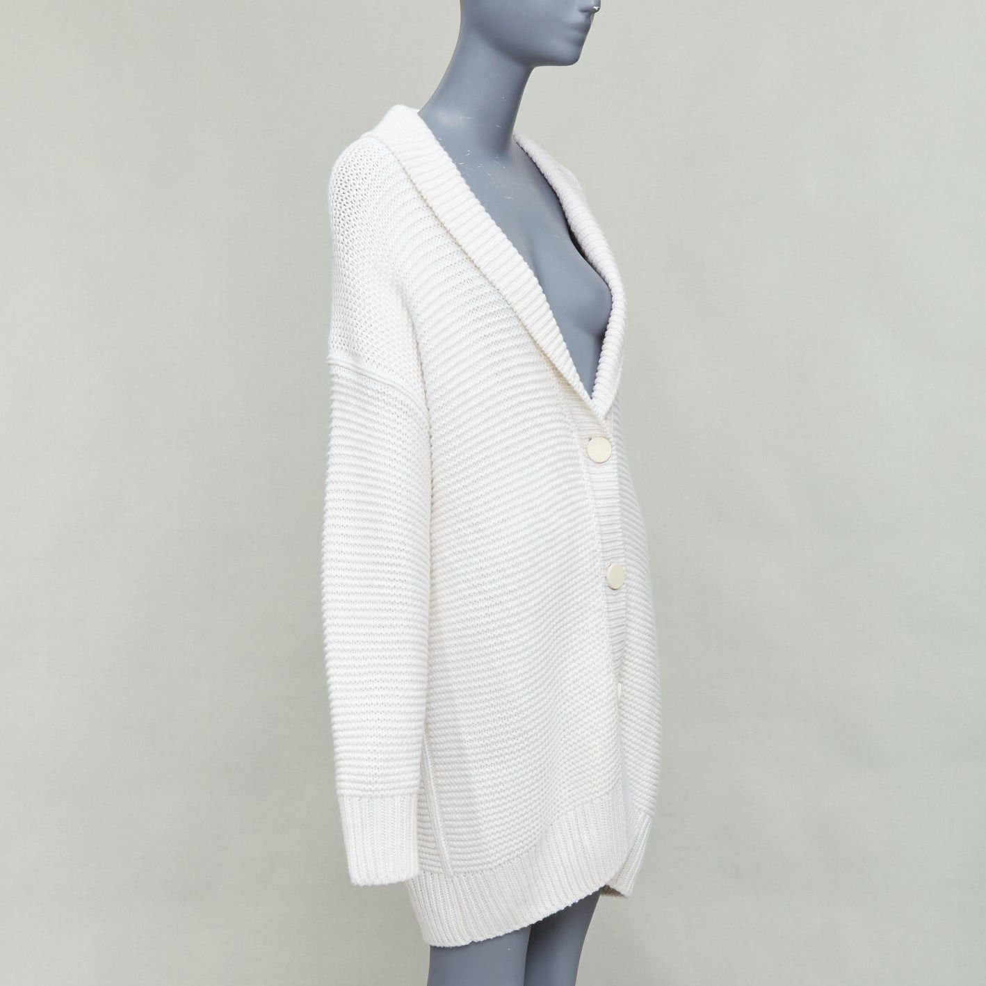 Hermes HERMES 100% cashmere off white leather logo buttons oversized cardigan FR34 XS Size XS / US 0-2 / IT 36-38 - 3 Thumbnail