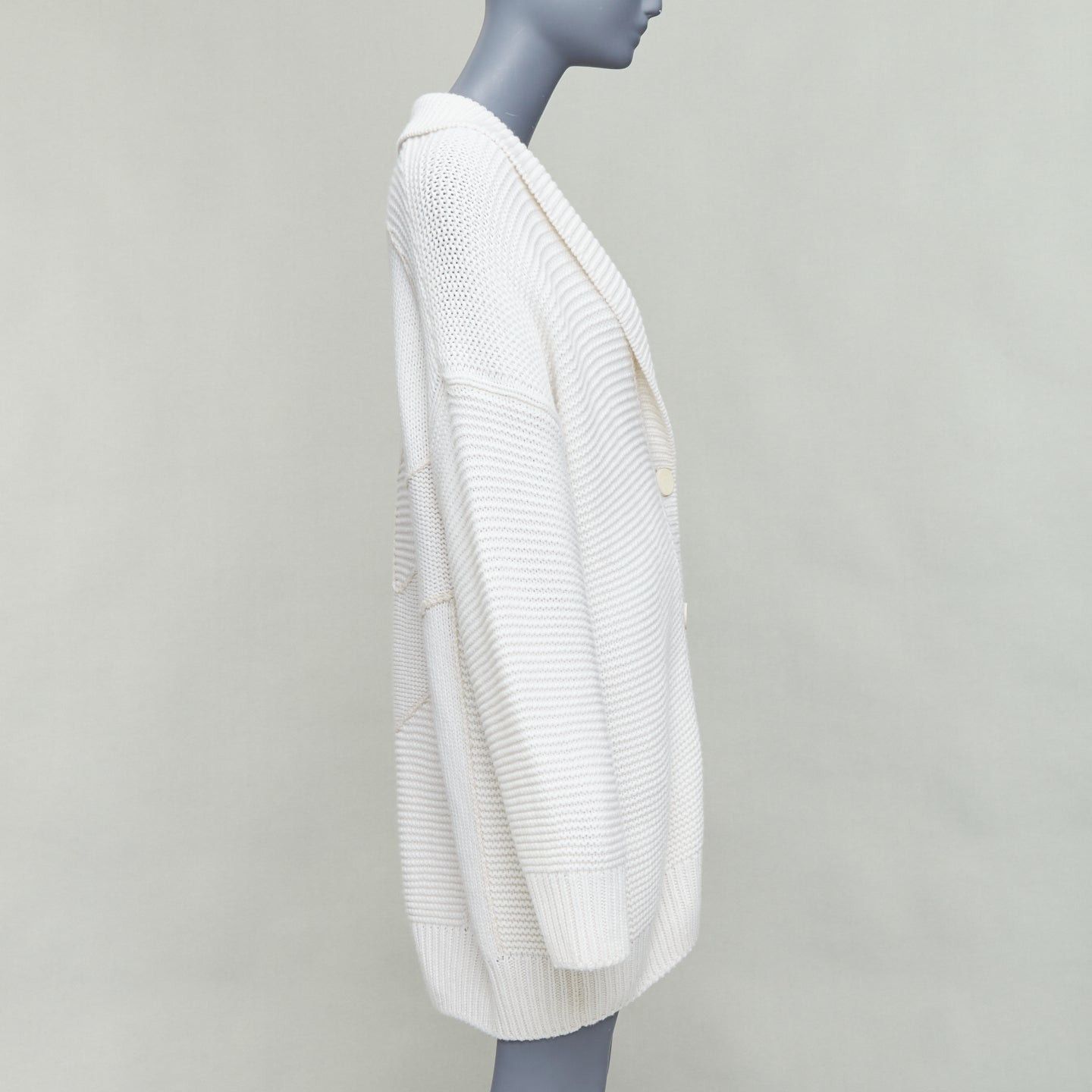 Hermes HERMES 100% cashmere off white leather logo buttons oversized cardigan FR34 XS Size XS / US 0-2 / IT 36-38 - 4 Thumbnail