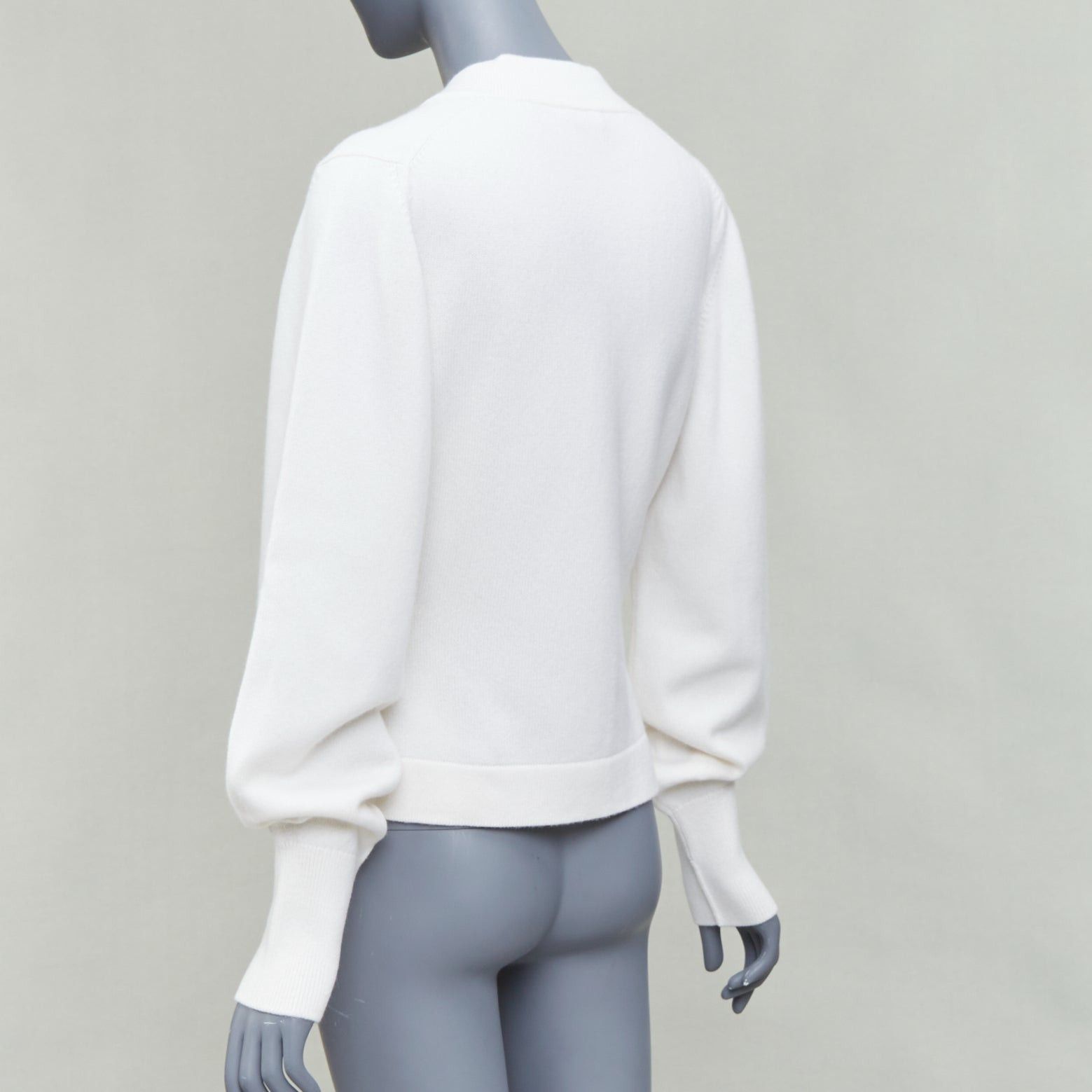 Chanel CHANEL 22A off white cashmere blend pink CC crystal buttons cardigan FR38 M Size M / US 6-8 / IT 42-44 - 6 Thumbnail