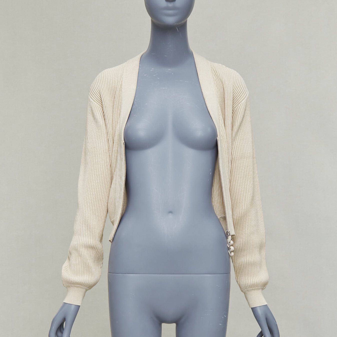 Hermes HERMES ecru viscose silk silver zipper head ribbed crop cardigan FR36 S Size S / US 4 / IT 40 - 3 Thumbnail