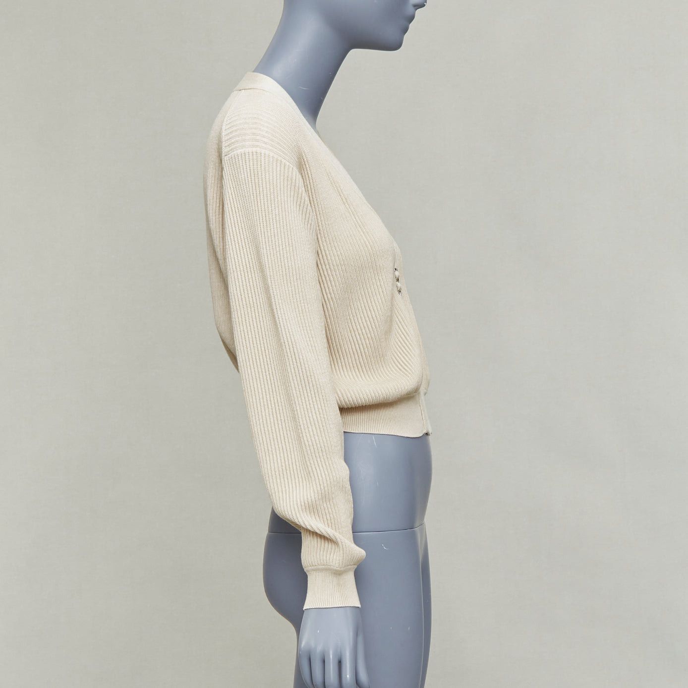Hermes HERMES ecru viscose silk silver zipper head ribbed crop cardigan FR36 S Size S / US 4 / IT 40 - 5 Thumbnail