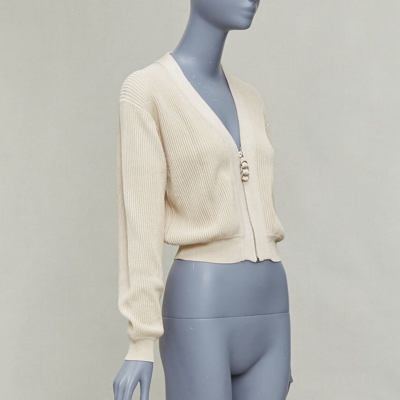 Hermes HERMES ecru viscose silk silver zipper head ribbed crop cardigan FR36 S Size S / US 4 / IT 40 - 4 Thumbnail