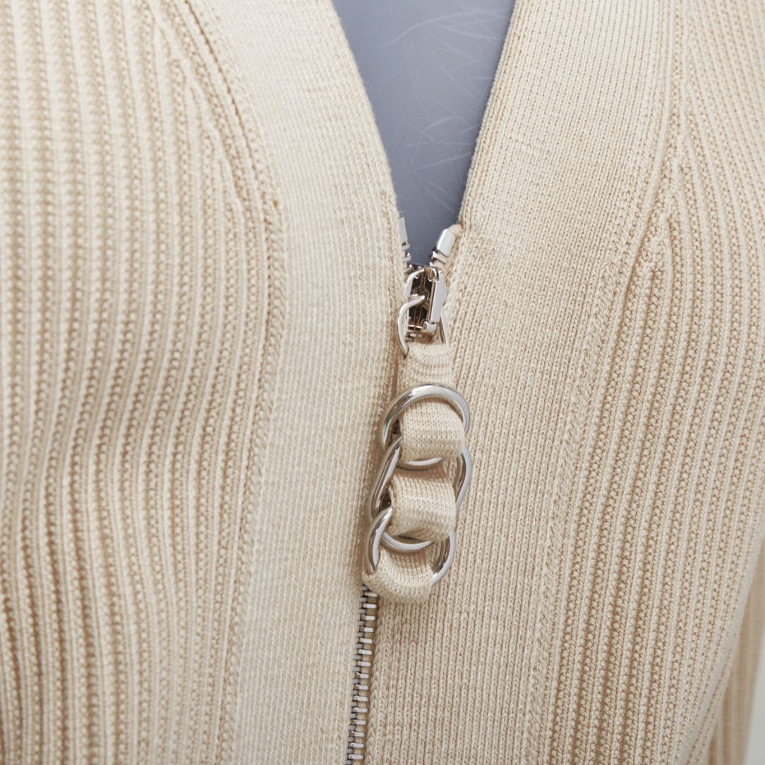 Hermes HERMES ecru viscose silk silver zipper head ribbed crop cardigan FR36 S Size S / US 4 / IT 40 - 2 Thumbnail