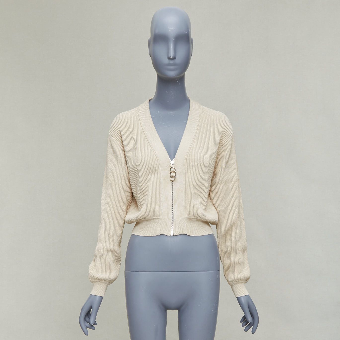 Hermes HERMES ecru viscose silk silver zipper head ribbed crop cardigan FR36 S Size S / US 4 / IT 40 - 10 Thumbnail