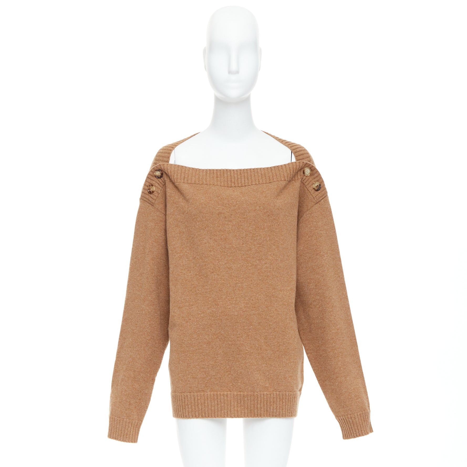 Burberry BURBERRY camel brown wool horn button bateau neck sweater L Size M / US 6-8 / IT 42-44 - 9 Thumbnail