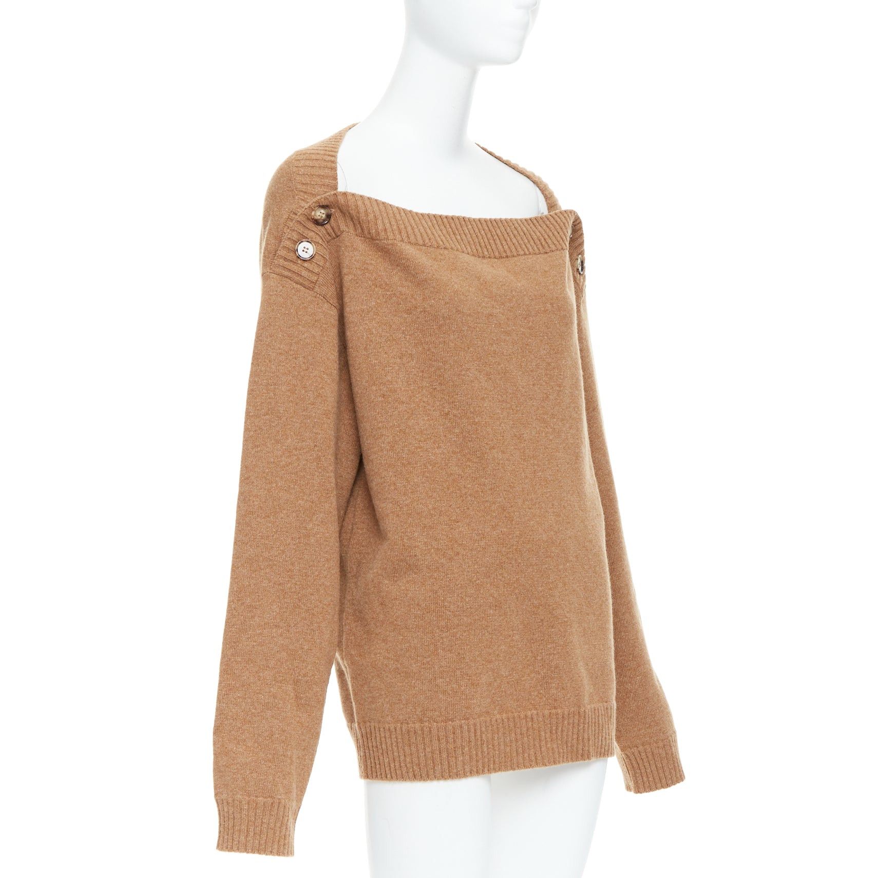 Burberry BURBERRY camel brown wool horn button bateau neck sweater L Size M / US 6-8 / IT 42-44 - 3 Thumbnail