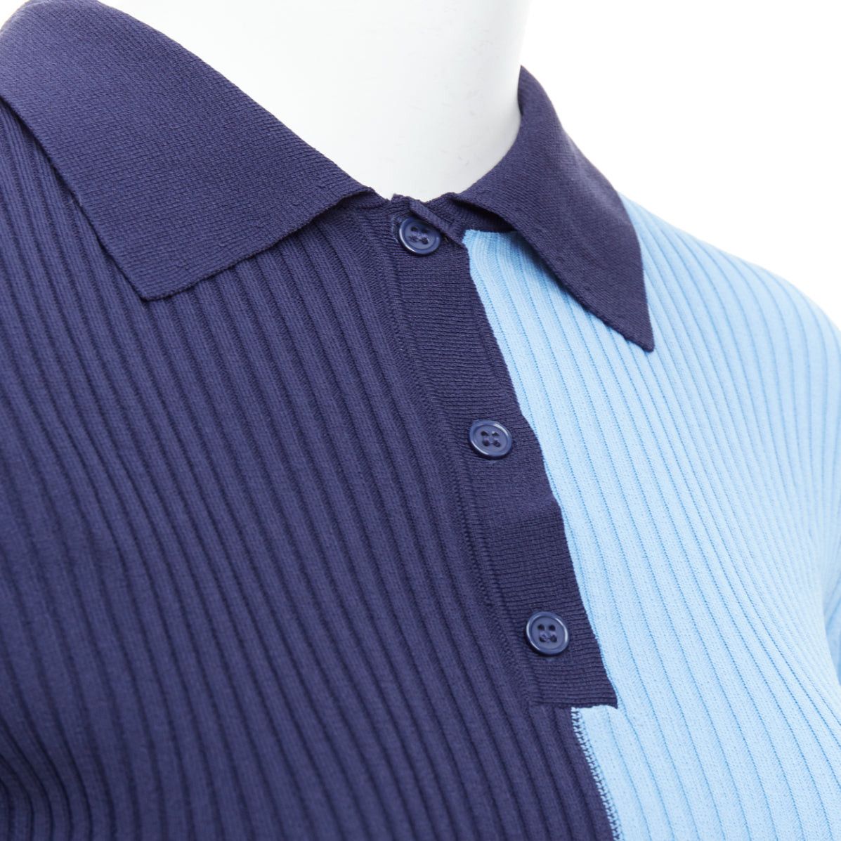 Staud STAUD Brice blue bicolor ribbed side slits fitted polo top M Size M / US 6-8 / IT 42-44 - 2 Thumbnail