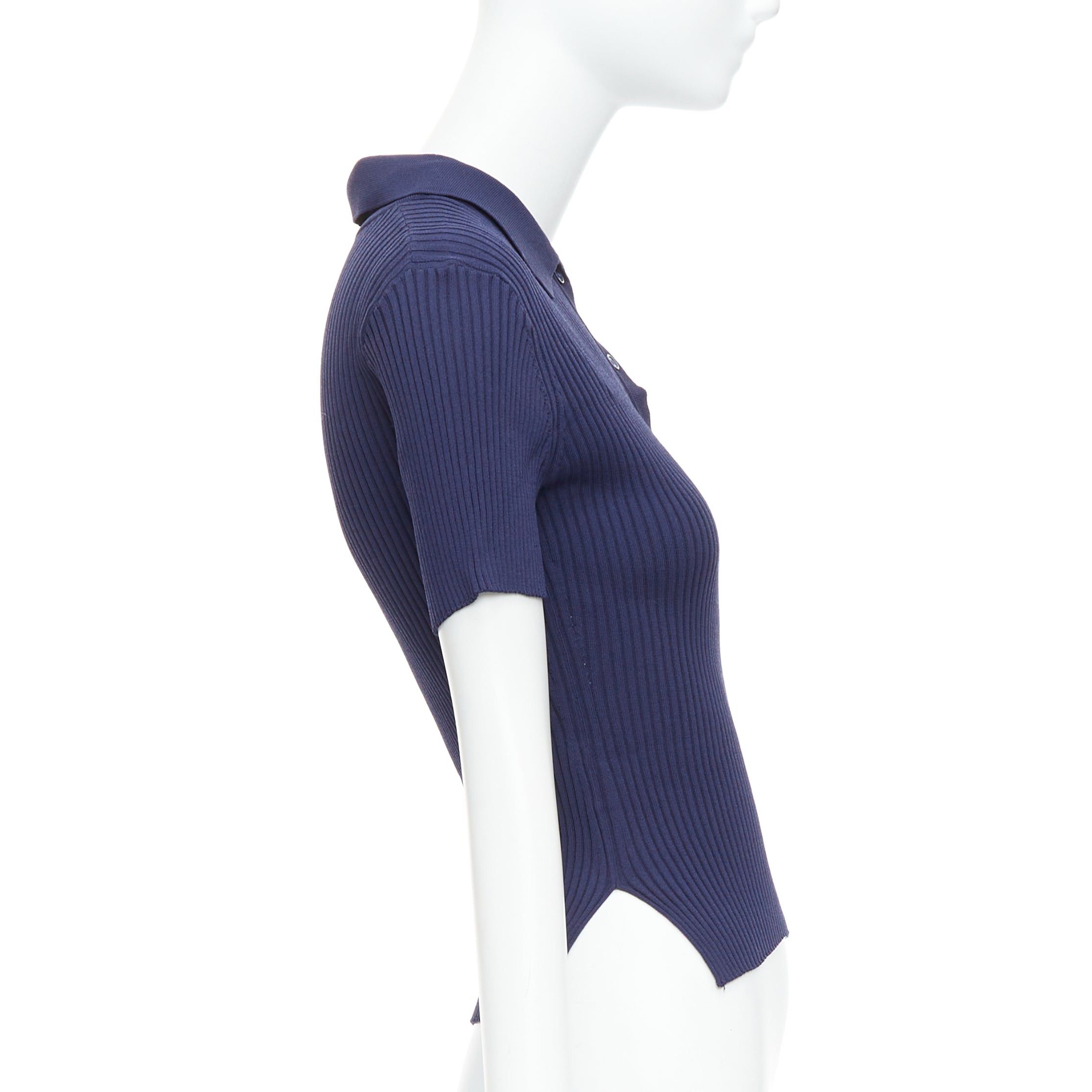 Staud STAUD Brice blue bicolor ribbed side slits fitted polo top M Size M / US 6-8 / IT 42-44 - 4 Thumbnail