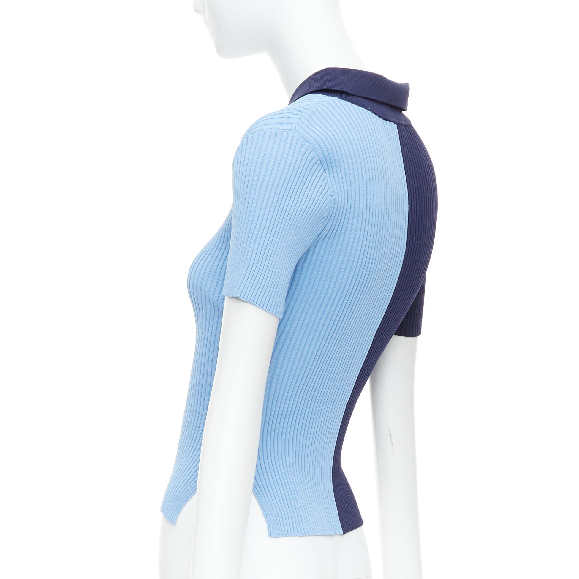 Staud STAUD Brice blue bicolor ribbed side slits fitted polo top M Size M / US 6-8 / IT 42-44 - 6 Thumbnail